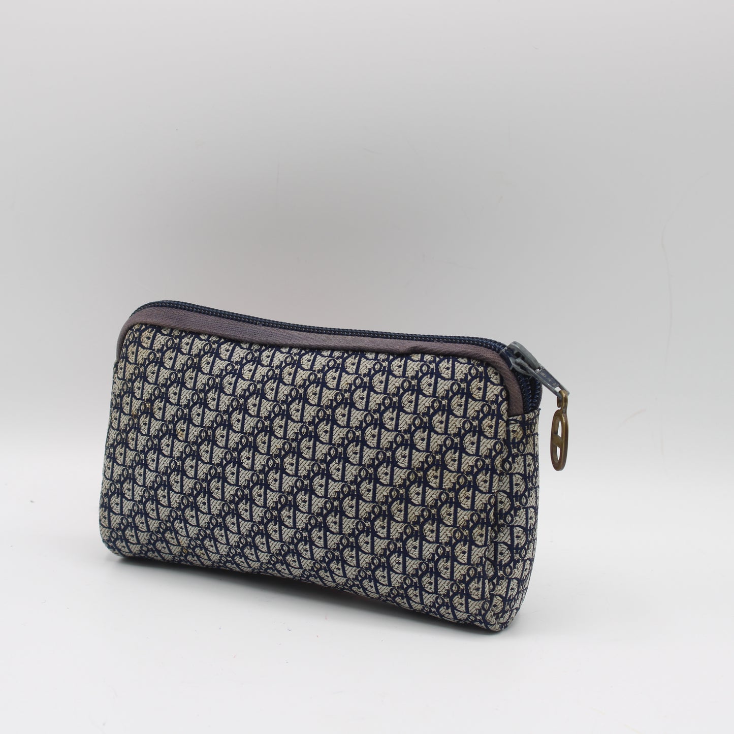 Christian Dior Blue Trotter Oblique Canvas Leather Trim Pouch