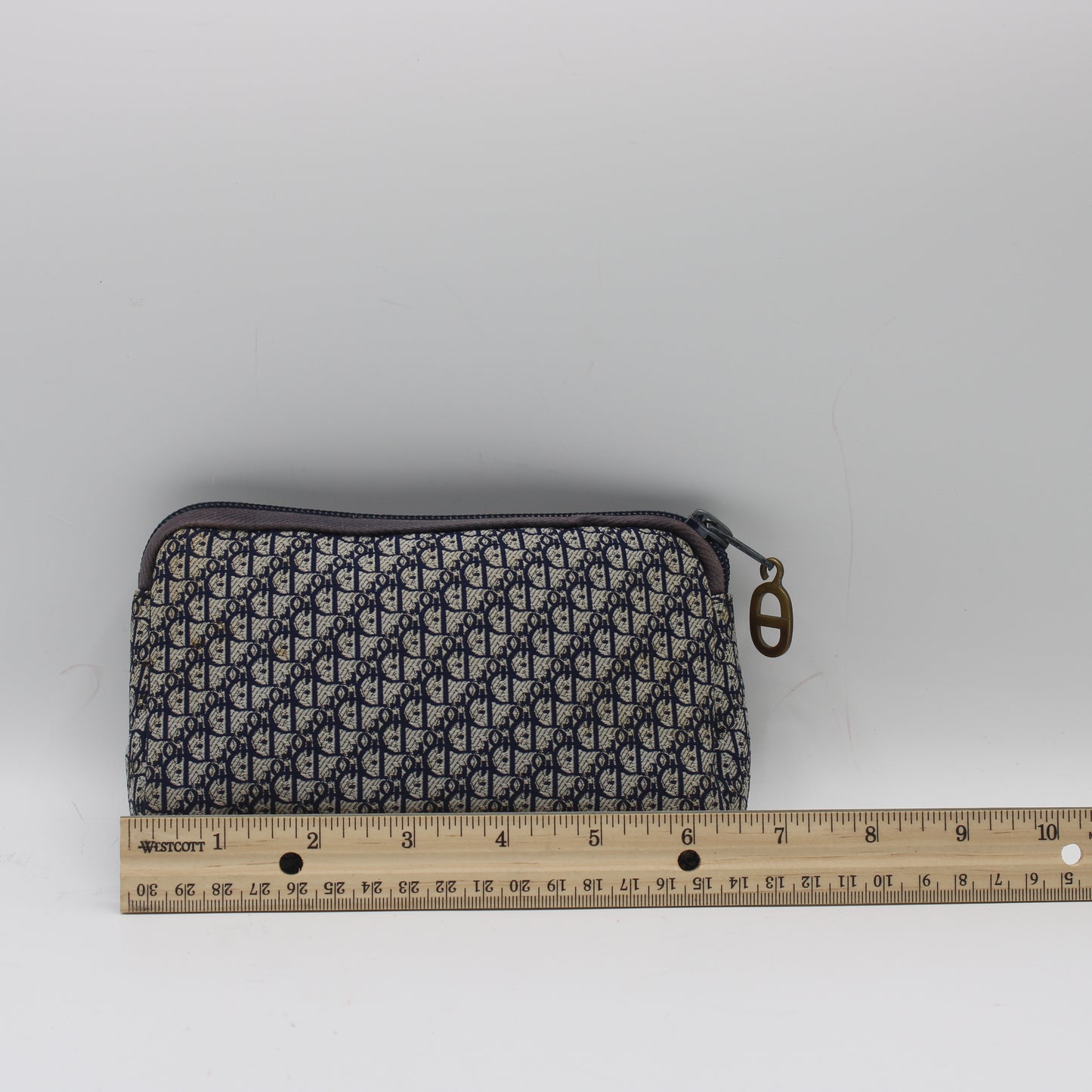 Christian Dior Blue Trotter Oblique Canvas Leather Trim Pouch