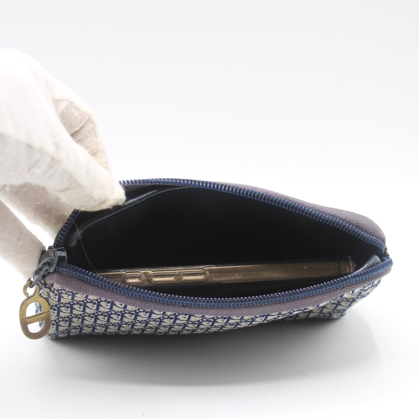 Christian Dior Blue Trotter Oblique Canvas Leather Trim Pouch