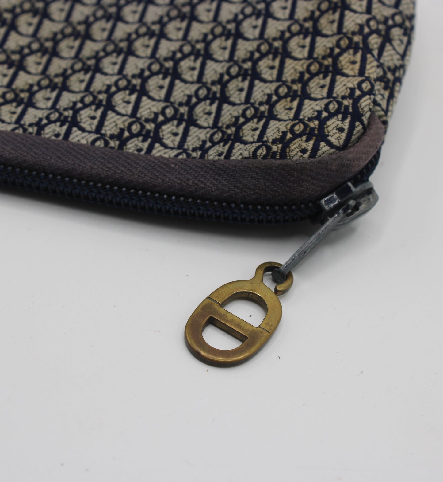 Christian Dior Blue Trotter Oblique Canvas Leather Trim Pouch