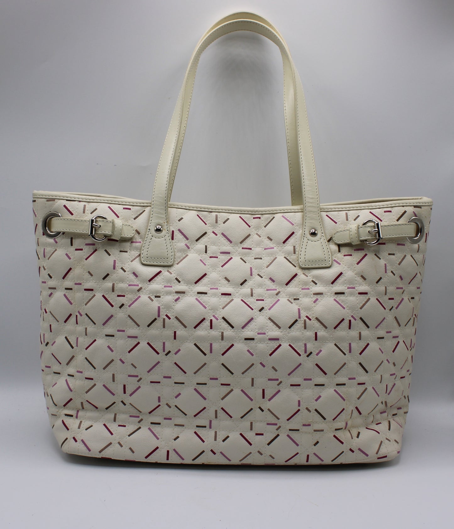 Christian Dior Ivory Cannage Canvas Multicolor Tote Bag