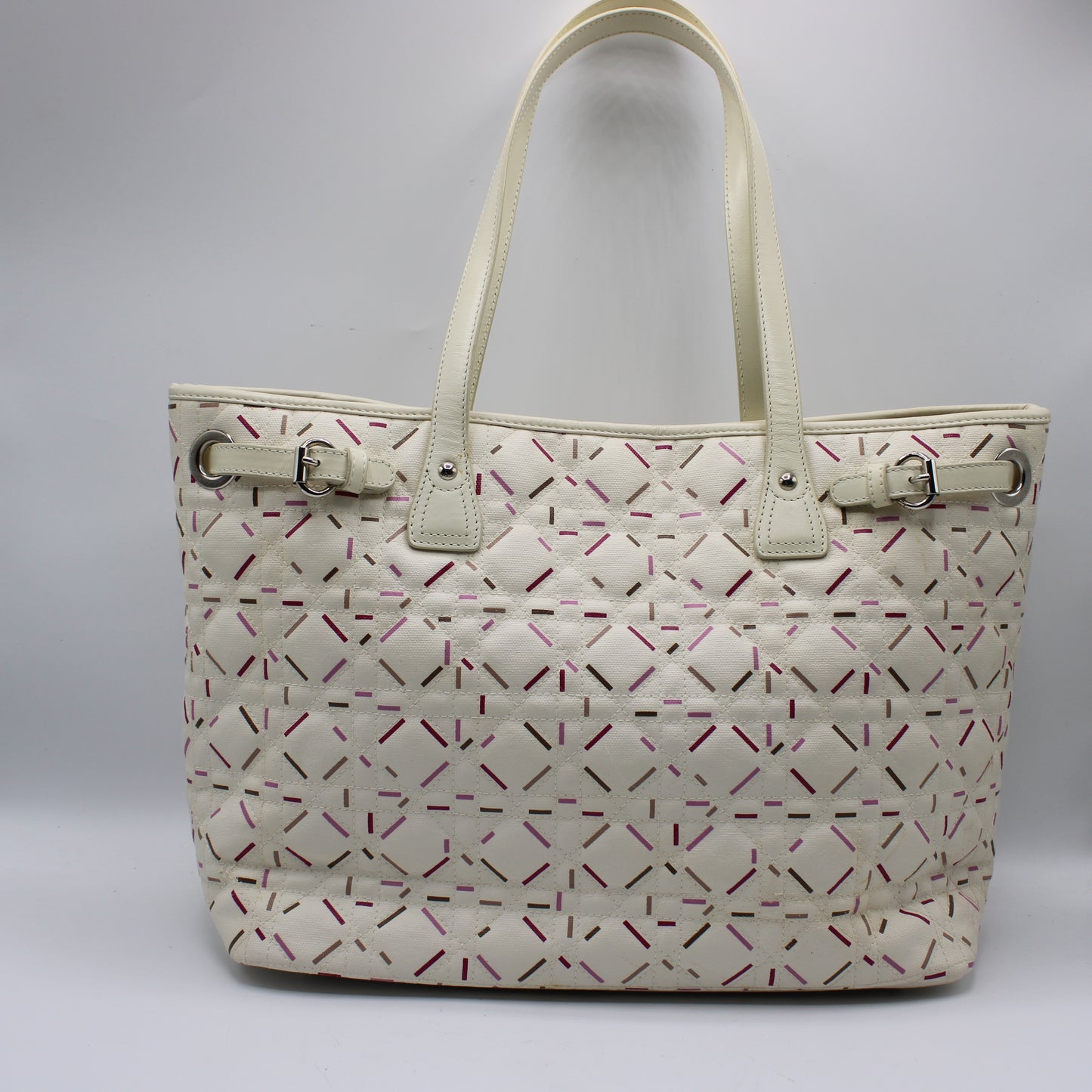 Christian Dior Ivory Cannage Canvas Multicolor Tote Bag