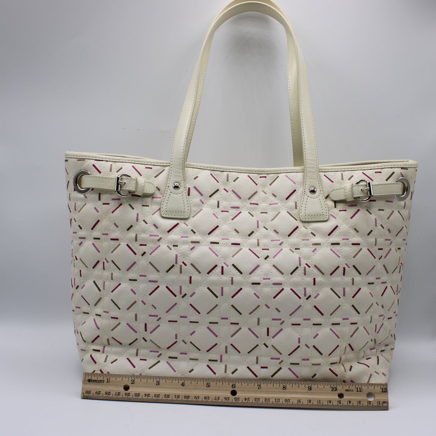 Christian Dior Ivory Cannage Canvas Multicolor Tote Bag