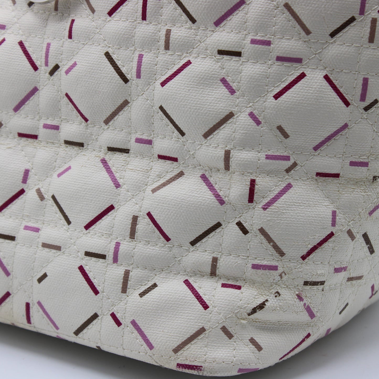 Christian Dior Ivory Cannage Canvas Multicolor Tote Bag