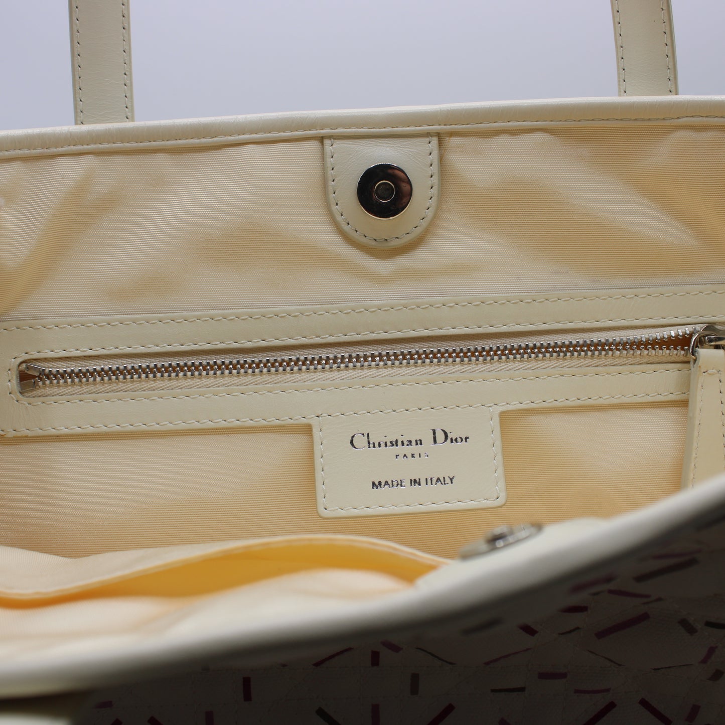 Christian Dior Ivory Cannage Canvas Multicolor Tote Bag