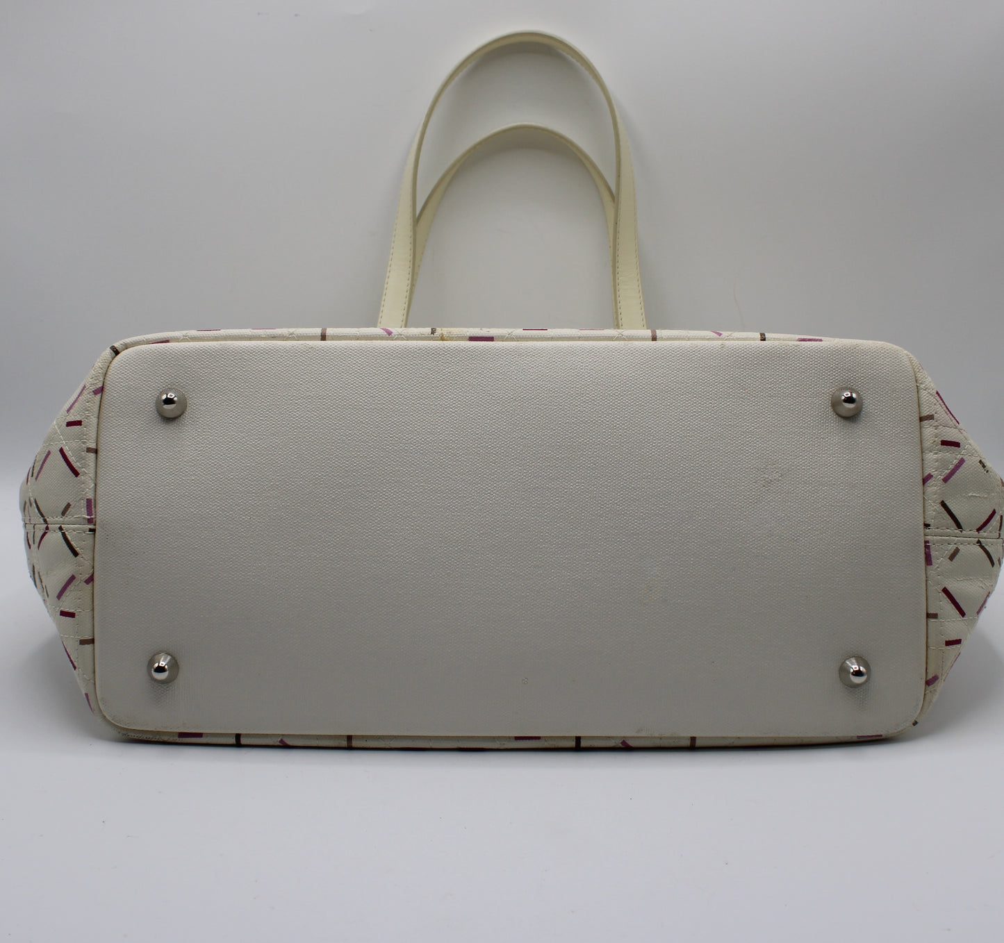 Christian Dior Ivory Cannage Canvas Multicolor Tote Bag