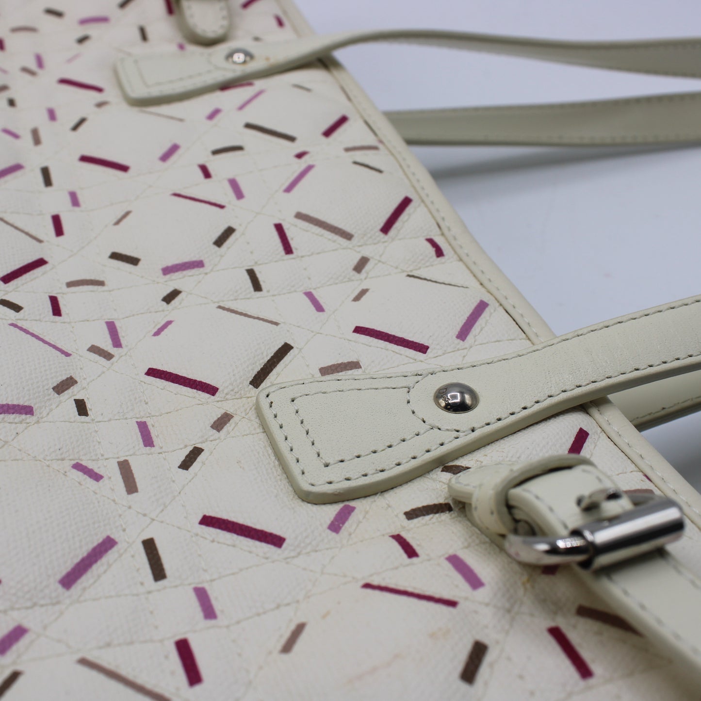 Christian Dior Ivory Cannage Canvas Multicolor Tote Bag