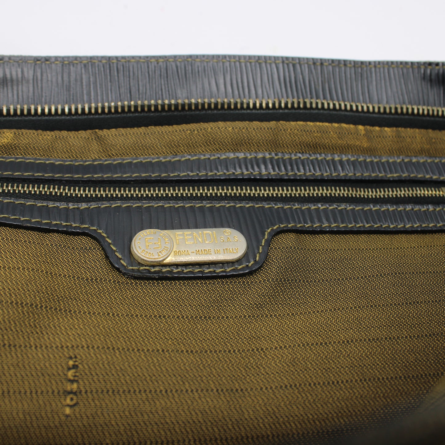 Fendi Brown Black Canvas Leather Pequin Vintage Tote Bag