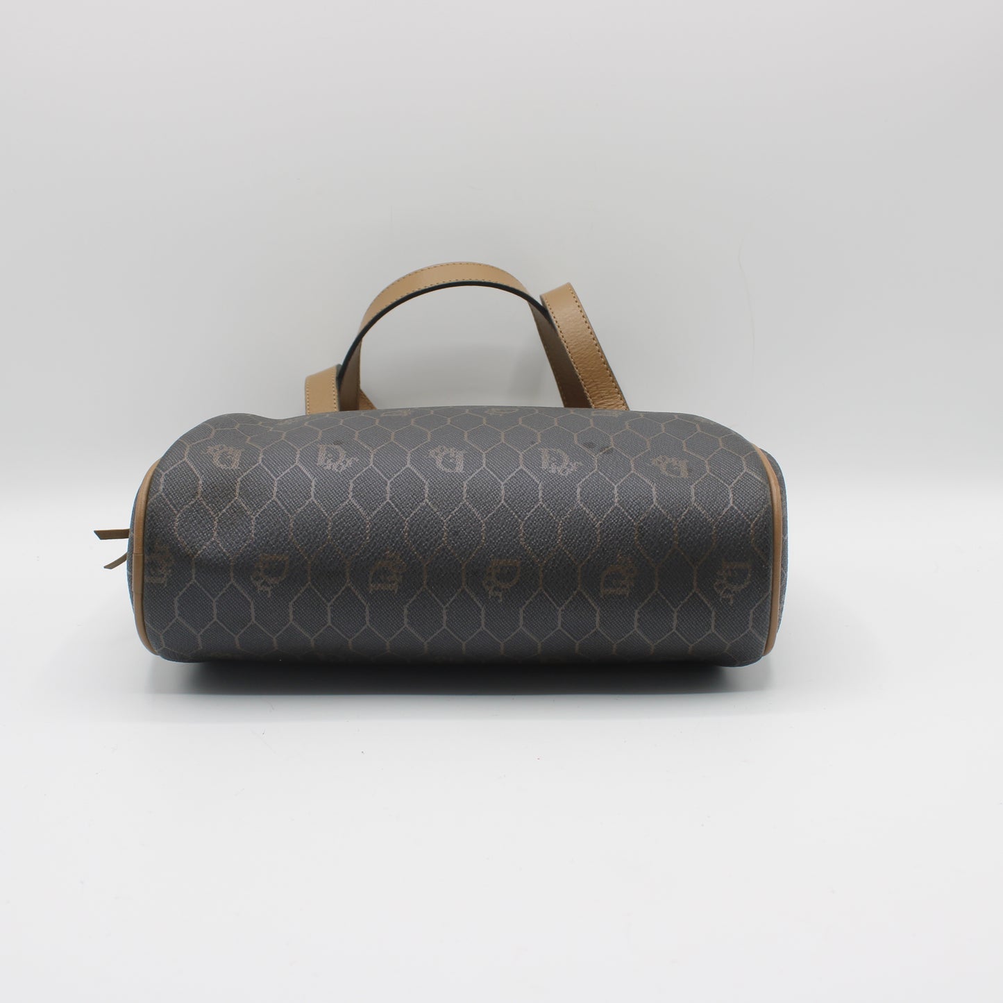 Christian Dior Brown Honeycomb Mini Boston Handbag Leather Trim