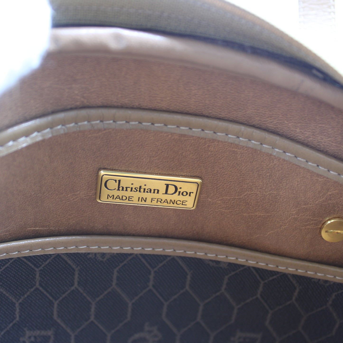 Christian Dior Brown Honeycomb Mini Boston Handbag Leather Trim