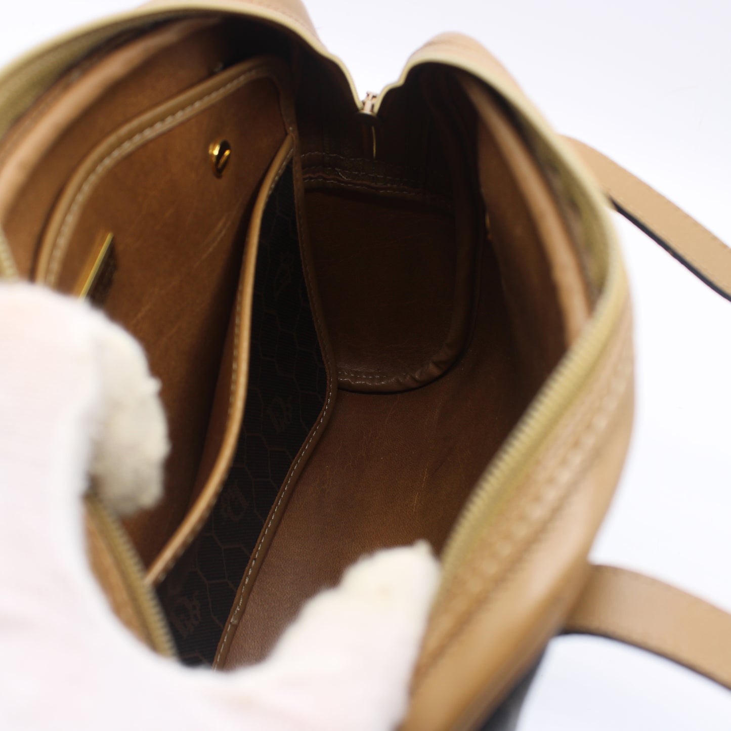 Christian Dior Brown Honeycomb Mini Boston Handbag Leather Trim
