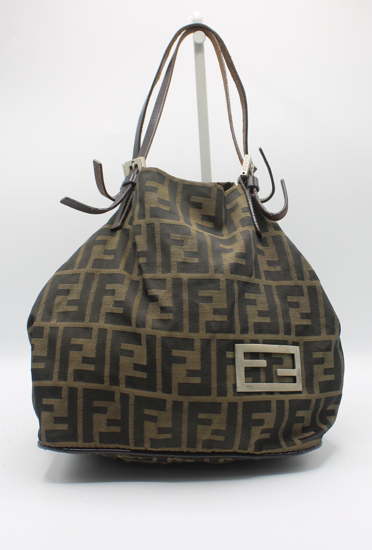 Fendi Brown Zucca Canvas Tote Bag With Leather Handles