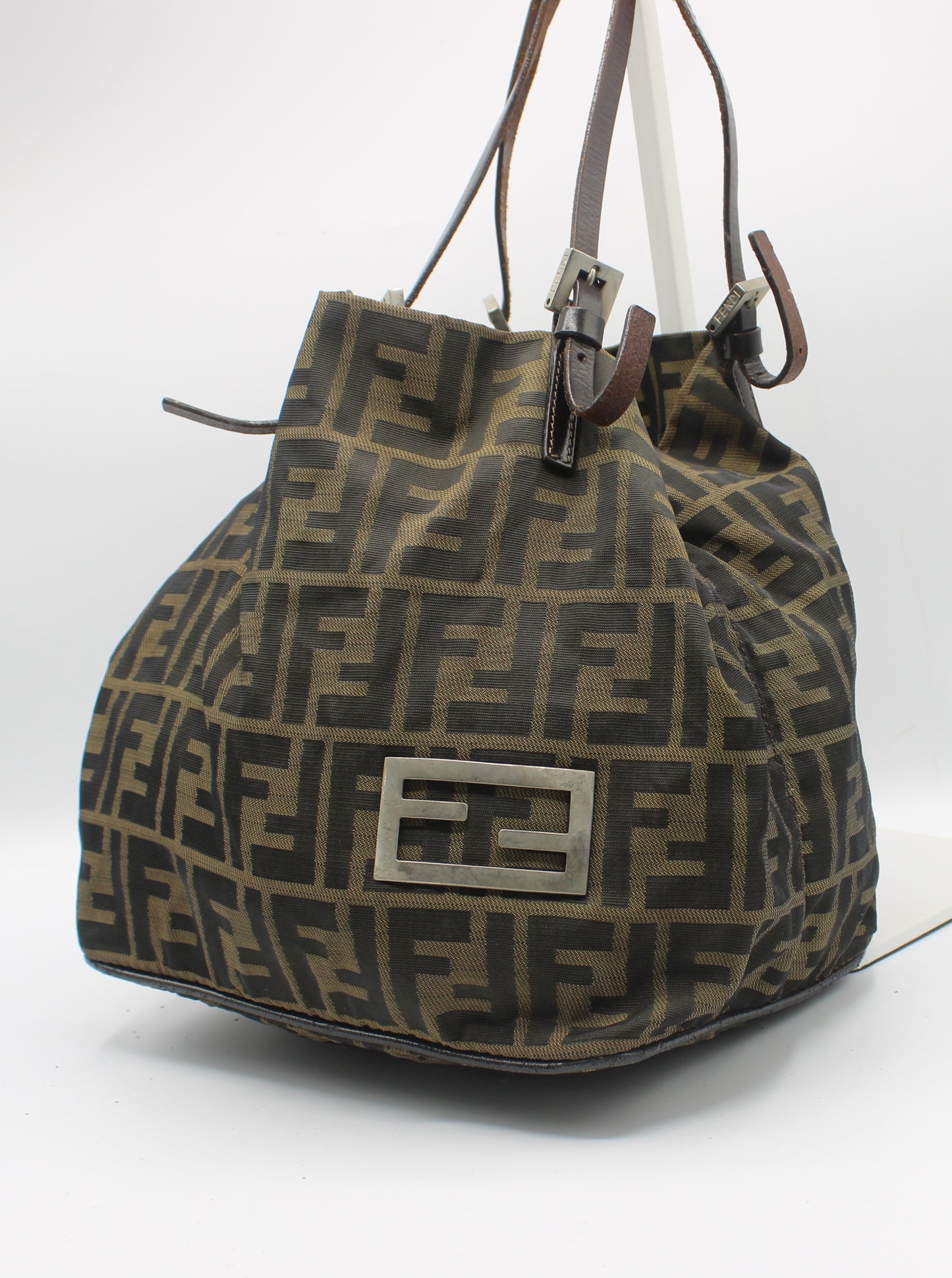 Fendi Brown Zucca Canvas Tote Bag With Leather Handles