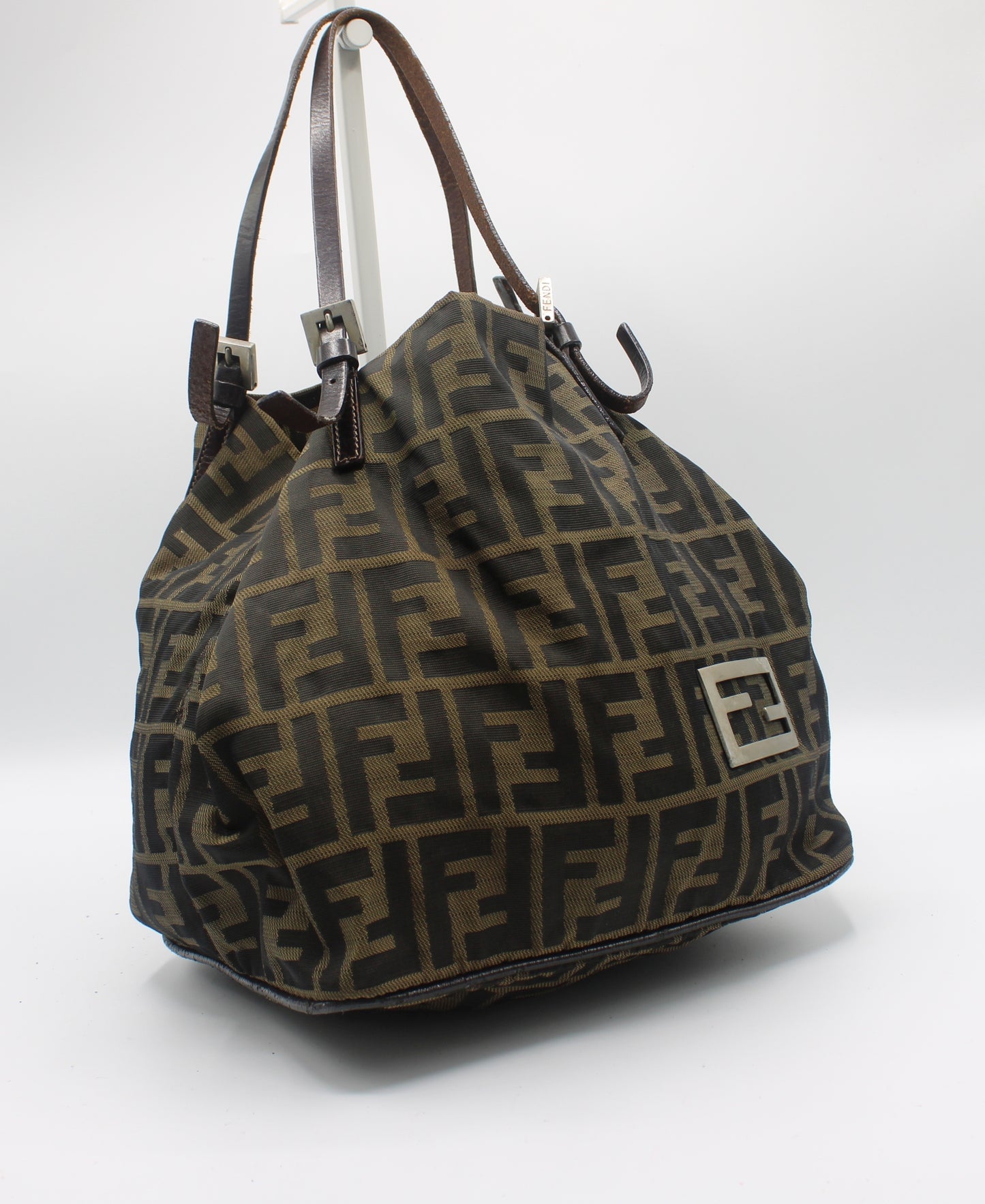 Fendi Brown Zucca Canvas Tote Bag With Leather Handles