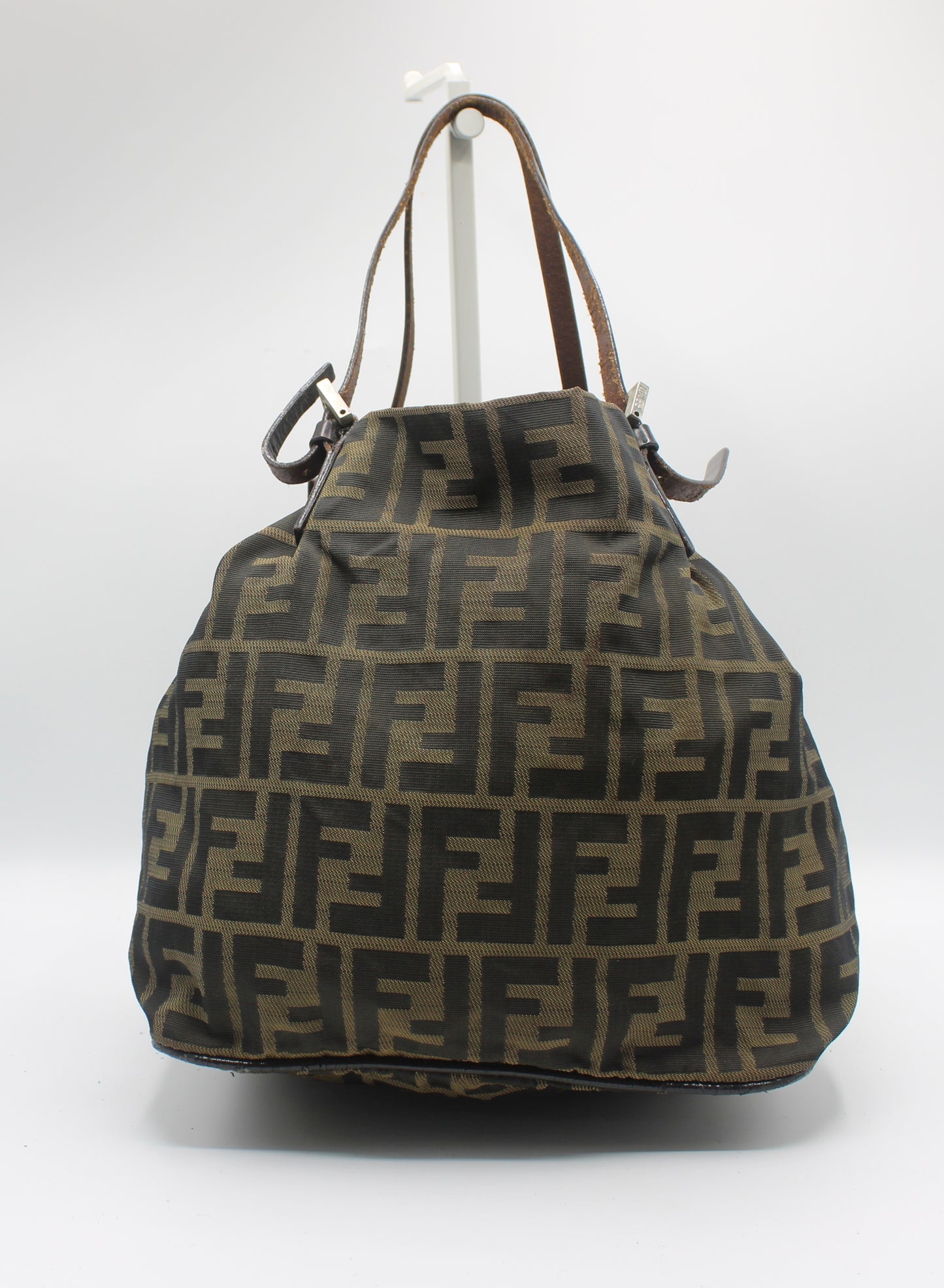 Fendi Brown Zucca Canvas Tote Bag With Leather Handles