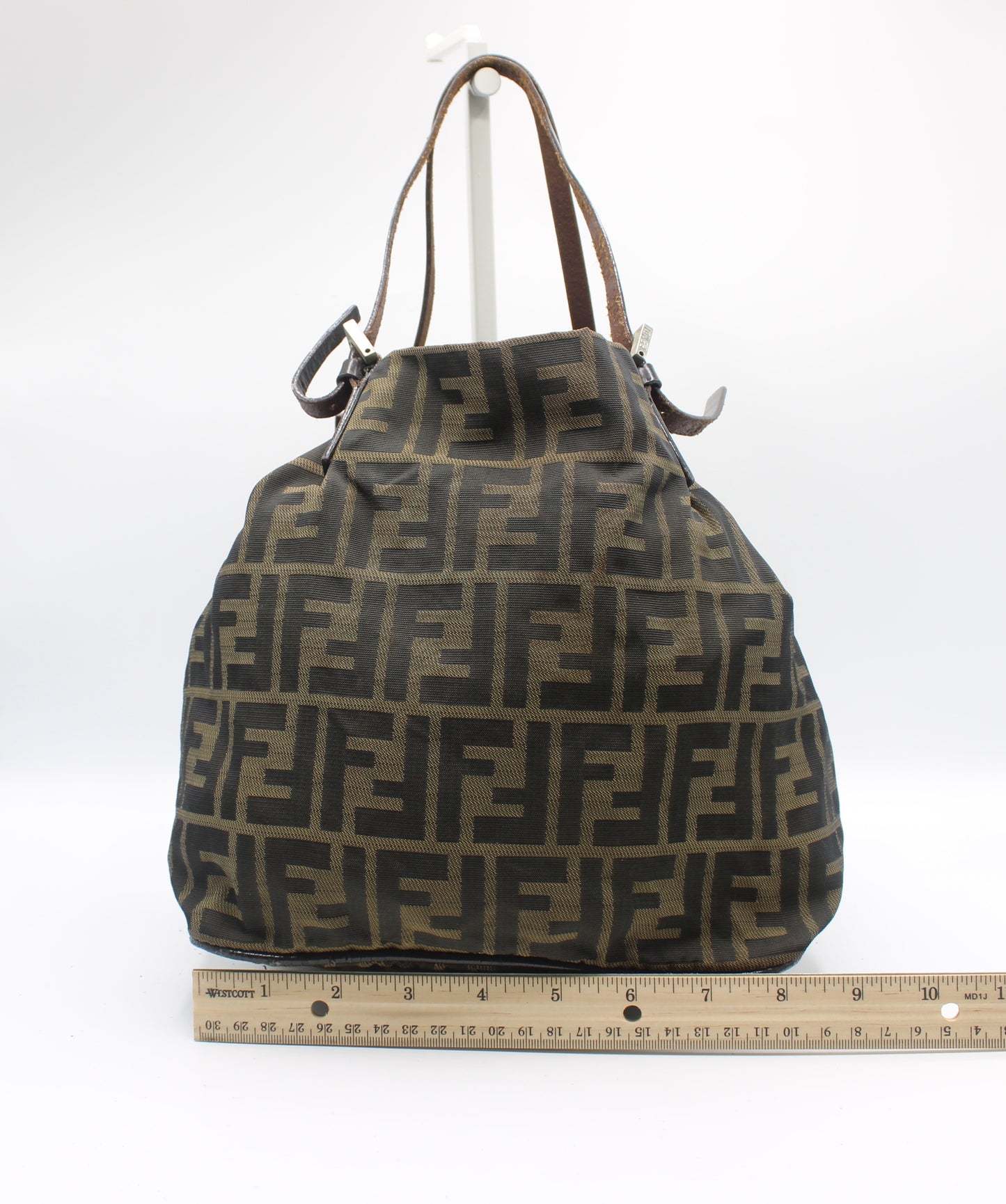 Fendi Brown Zucca Canvas Tote Bag With Leather Handles