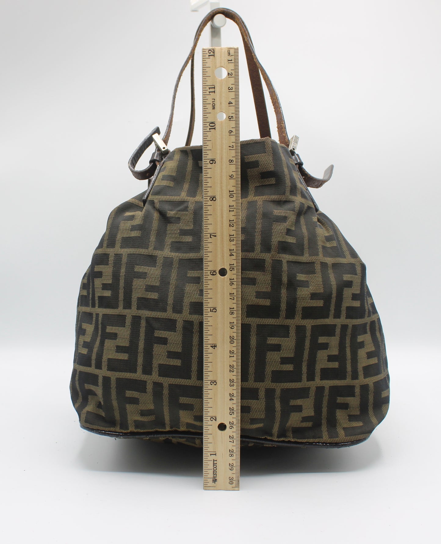Fendi Brown Zucca Canvas Tote Bag With Leather Handles
