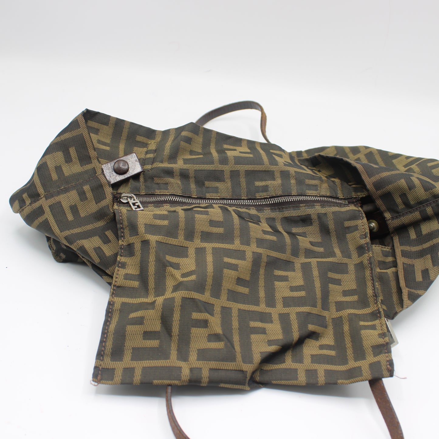 Fendi Brown Zucca Canvas Tote Bag With Leather Handles