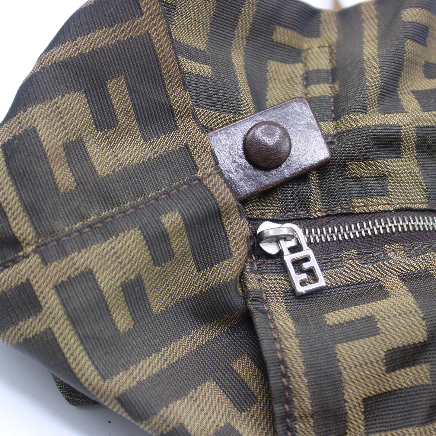 Fendi Brown Zucca Canvas Tote Bag With Leather Handles