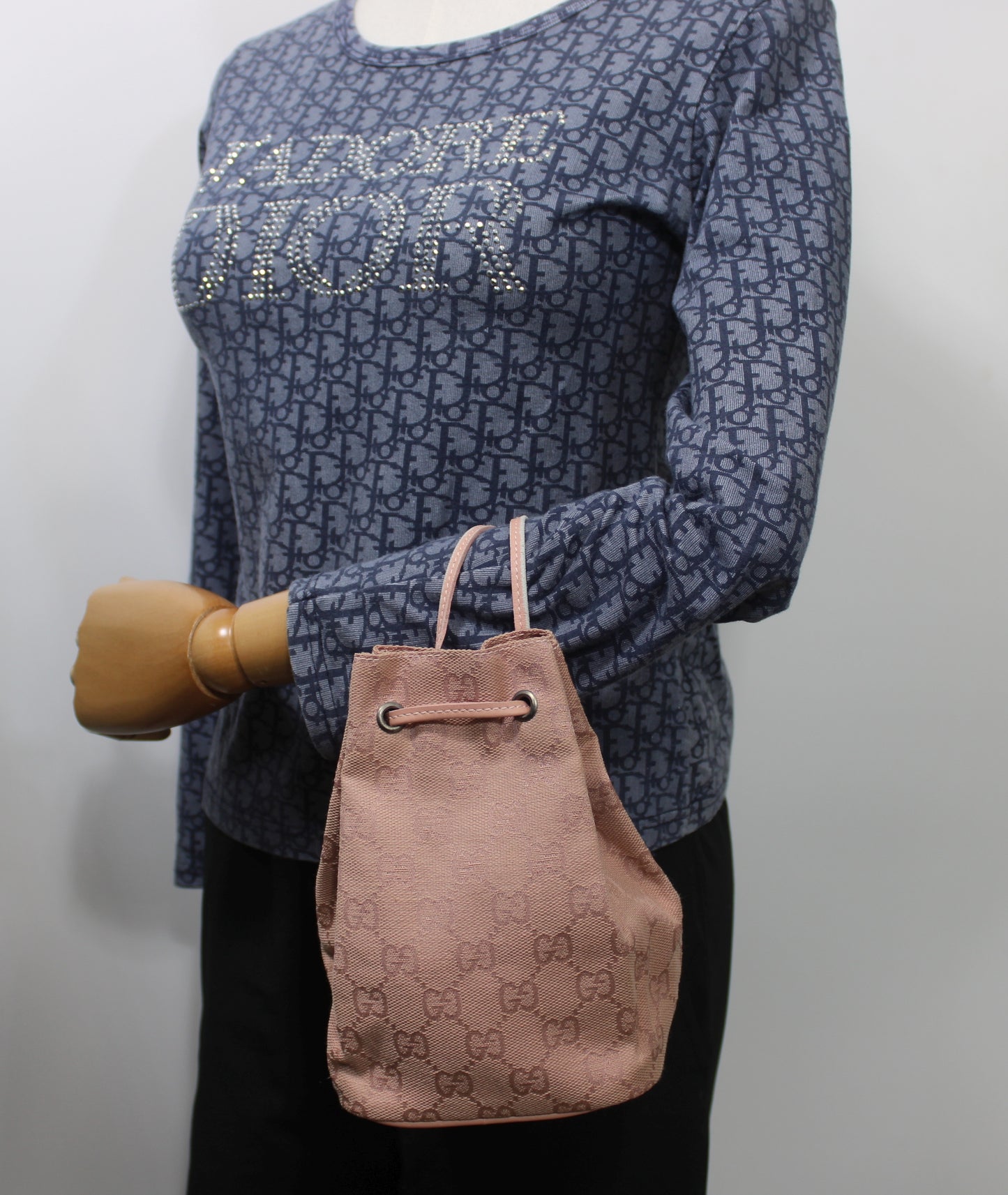 Gucci Pink GG Canvas Drawstring Bucket Mini Bag