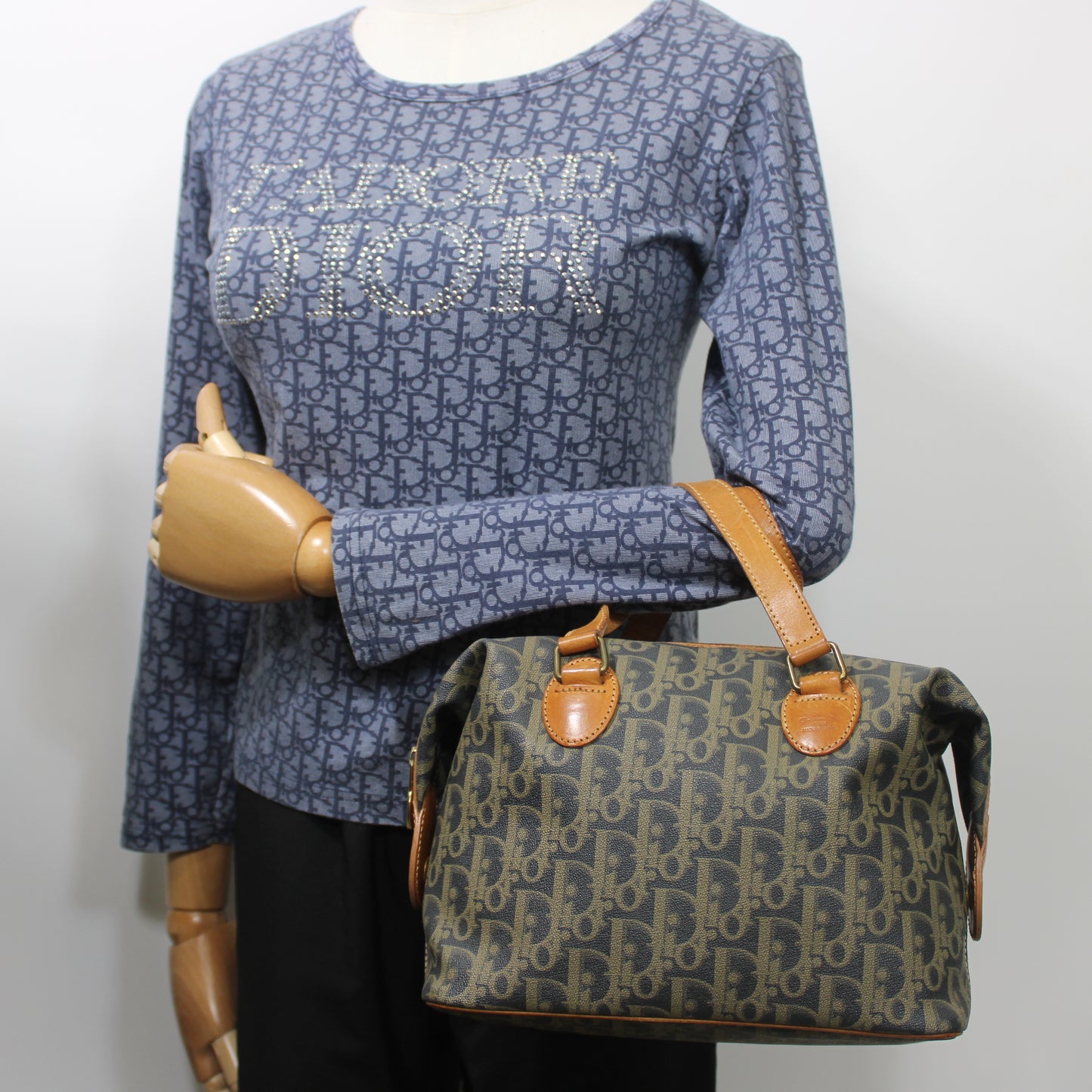Christian Dior Brown Oblique Coated Canvas Boston Bag