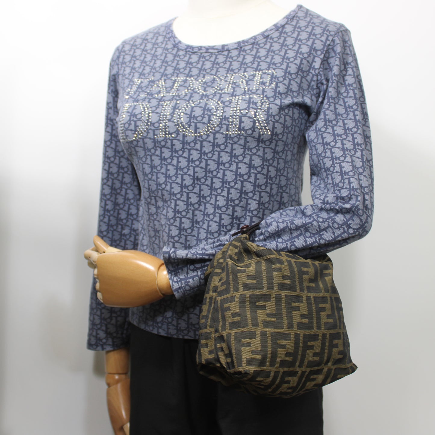Fendi Brown Zucca Canvas Pouch Handbag With Leather Handle