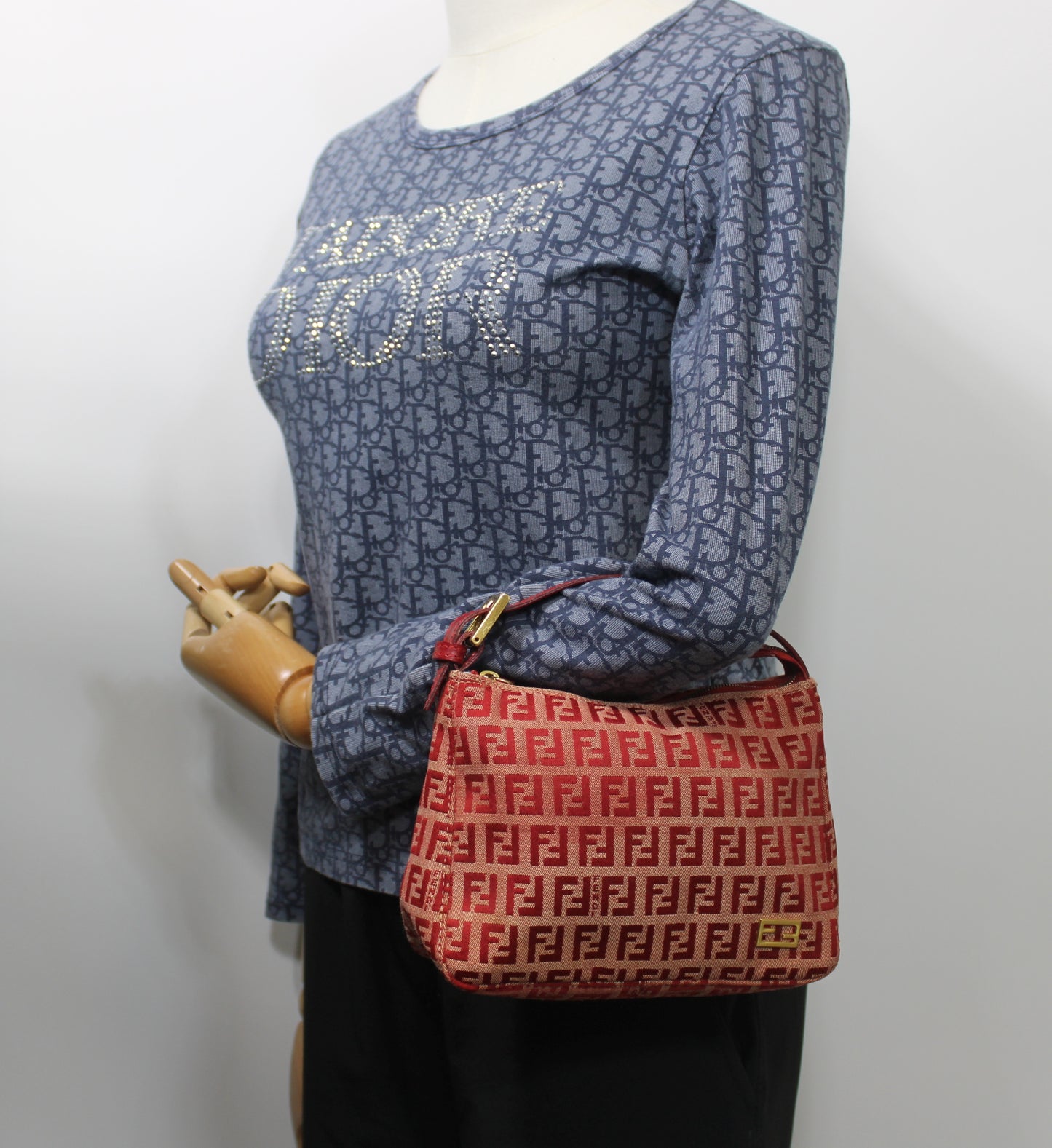 Fendi Red Canvas Zucca Monogram Mini Pouch Handbag