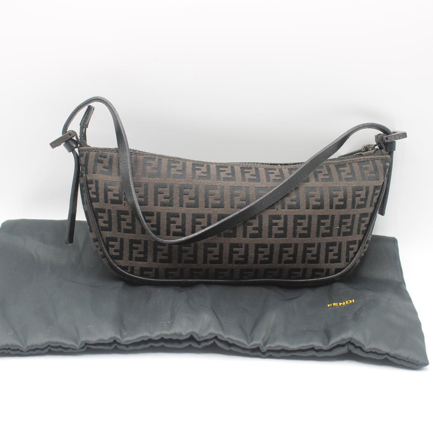 Fendi Brown Zucca Zucchino Canvas Shoulder Bag