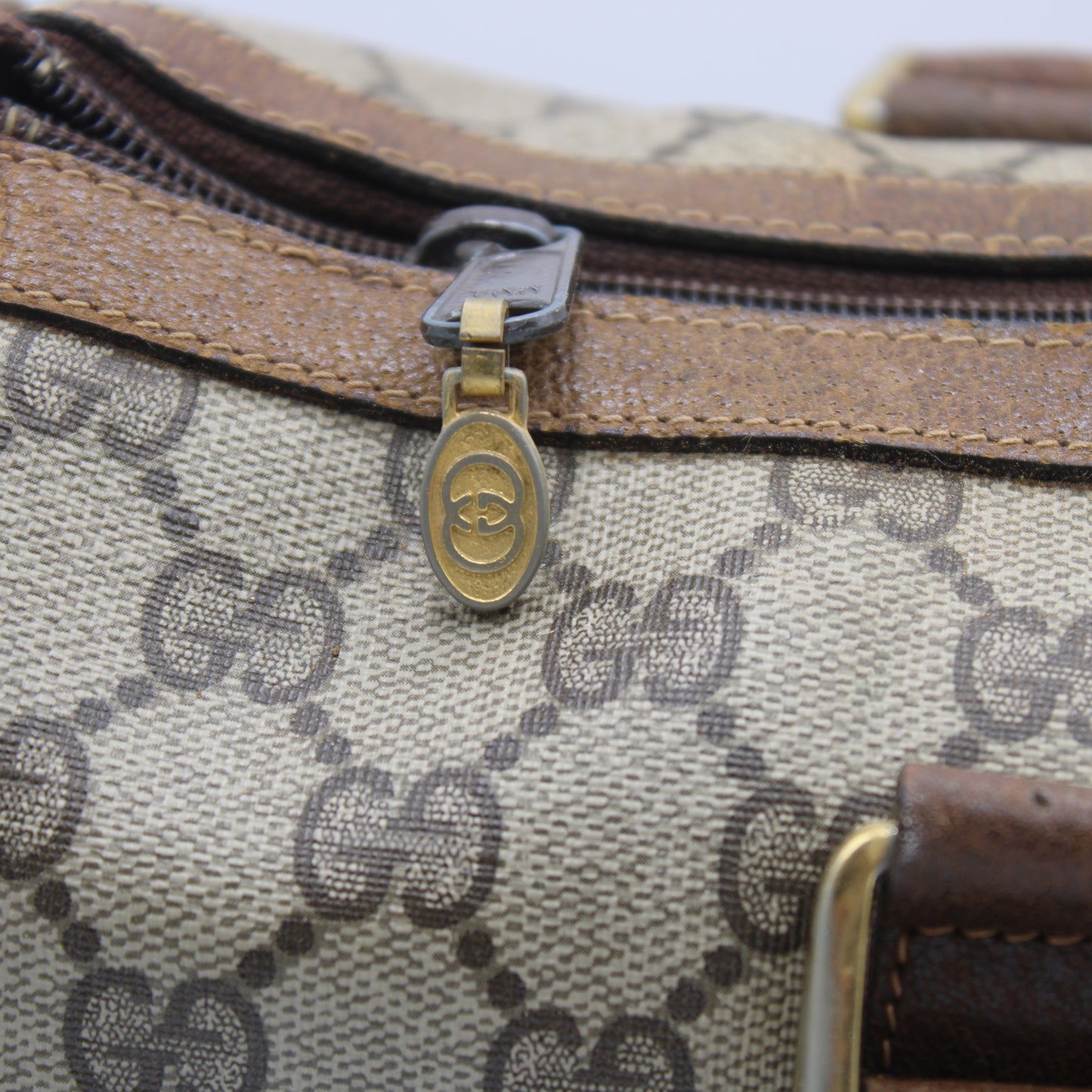 Gucci Beige Brown GG Canvas Green Red Stripe Boston Bag