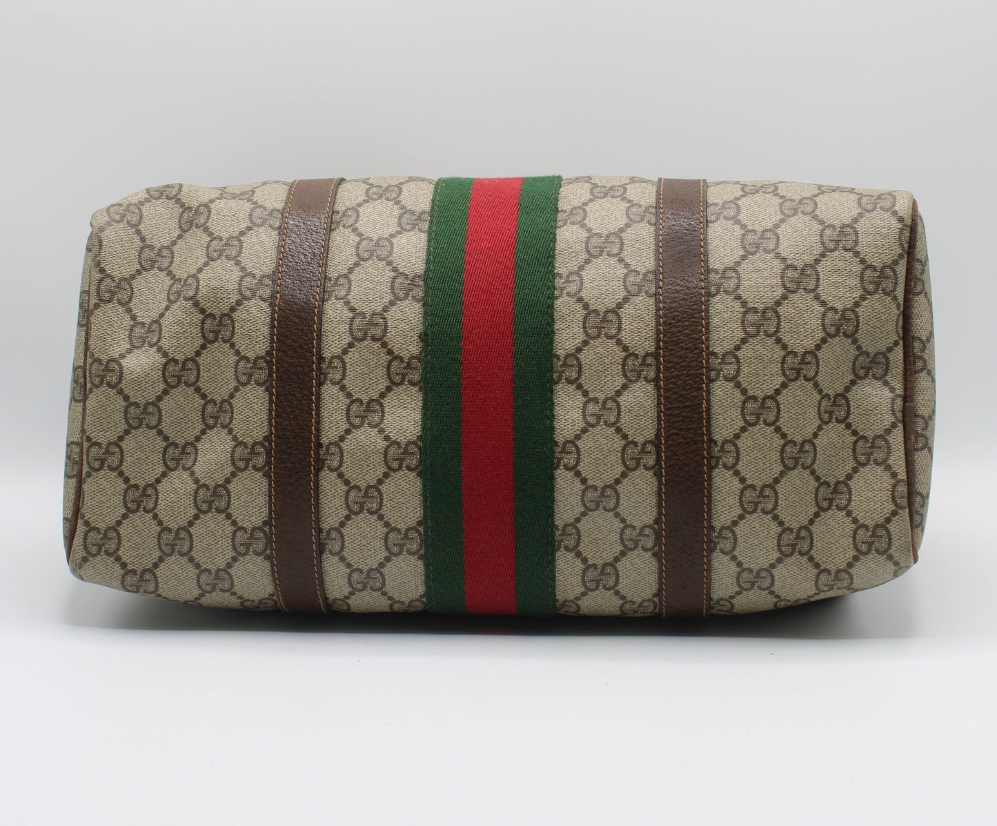 Gucci Beige Brown GG Canvas Green Red Stripe Boston Bag