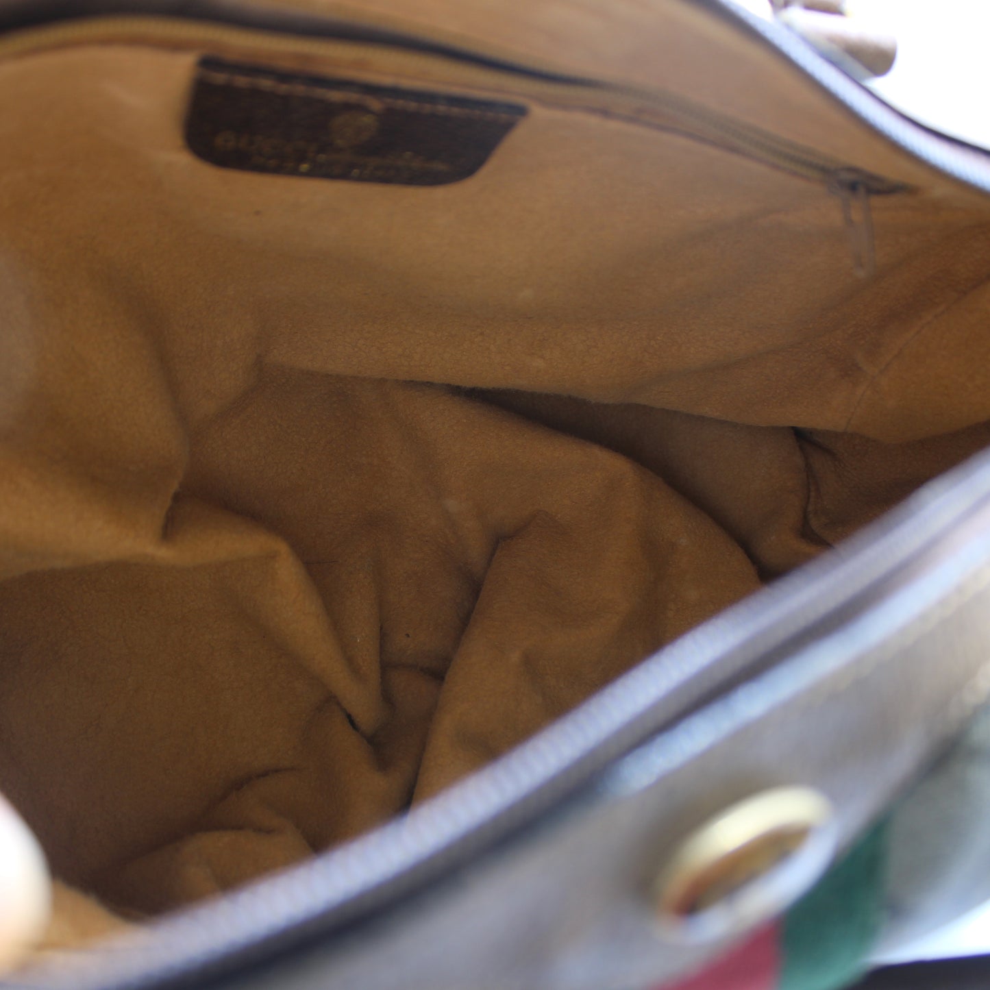 Gucci Beige Brown GG Canvas Green Red Stripe Boston Bag