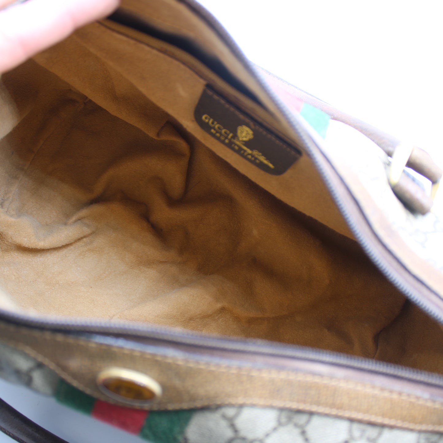 Gucci Beige Brown GG Canvas Green Red Stripe Boston Bag