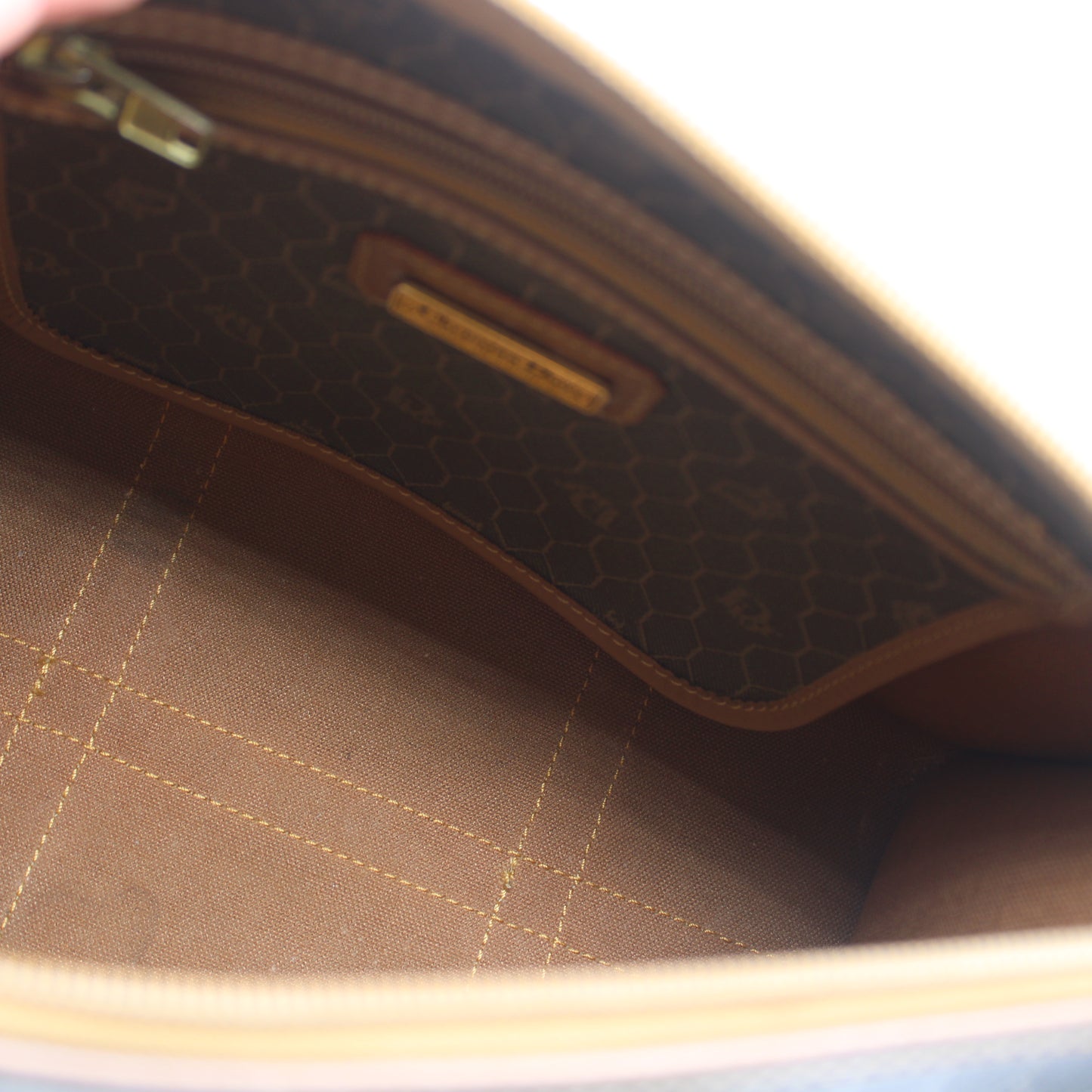 Christian Dior Brown Honeycomb Canvas Leather Boston Bag