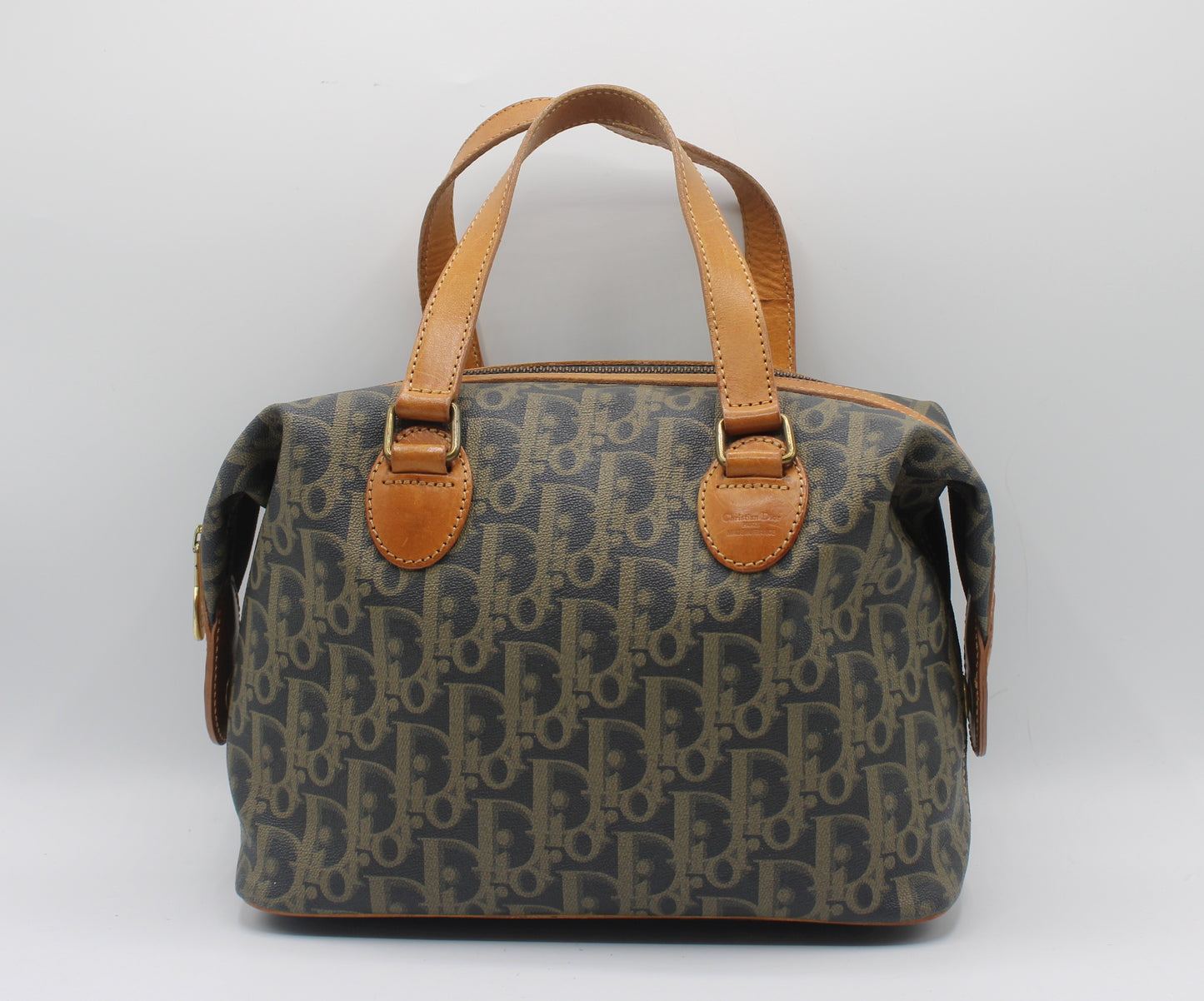 Christian Dior Brown Oblique Coated Canvas Boston Bag
