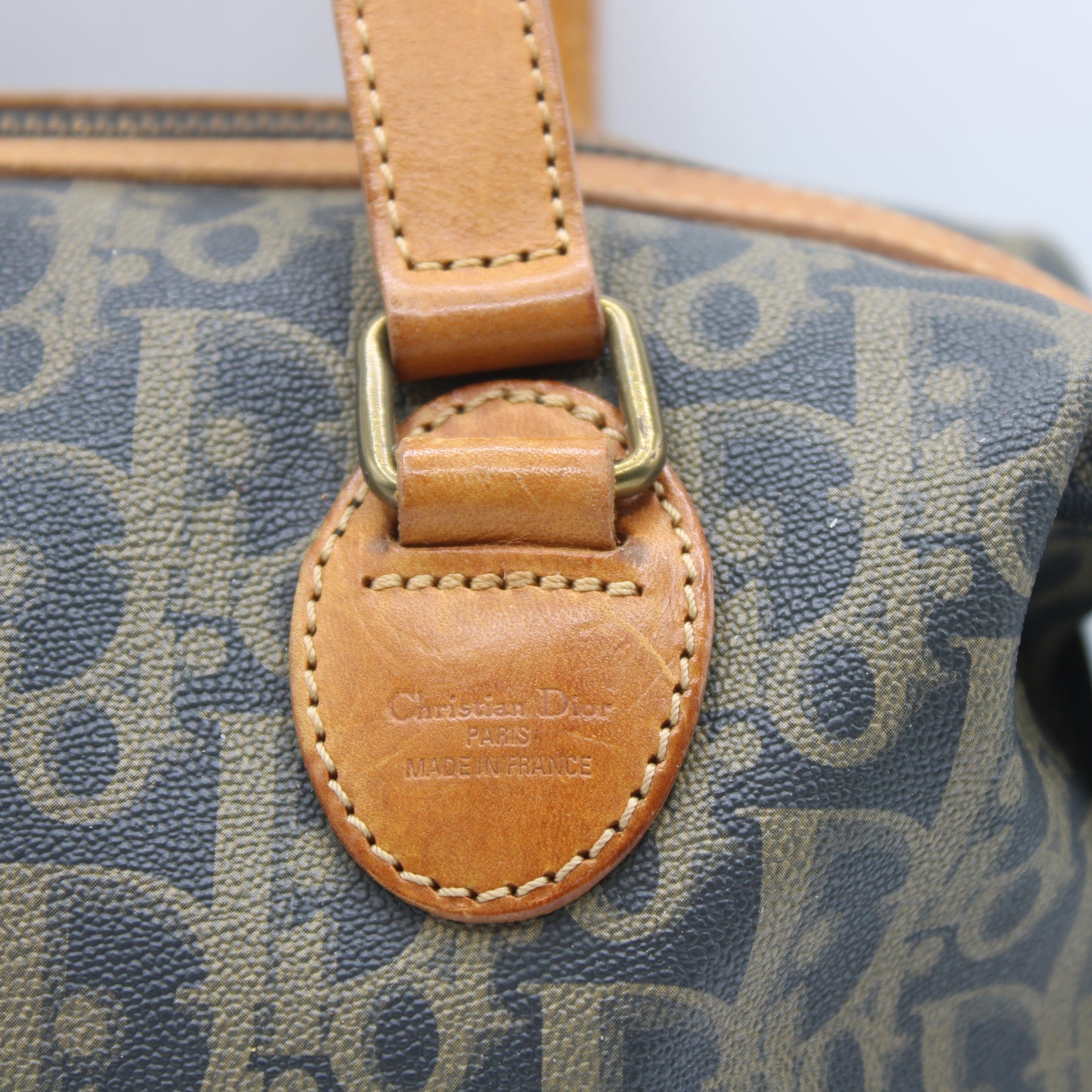 Christian Dior Brown Oblique Coated Canvas Boston Bag