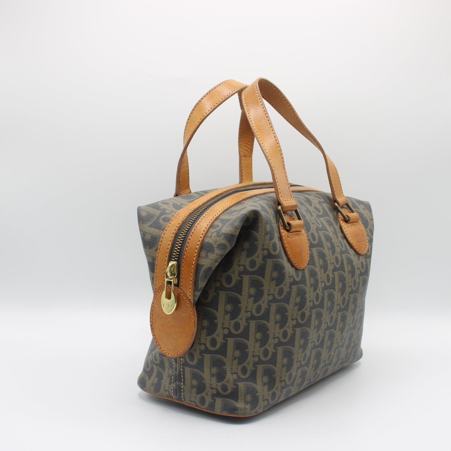 Christian Dior Brown Oblique Coated Canvas Boston Bag