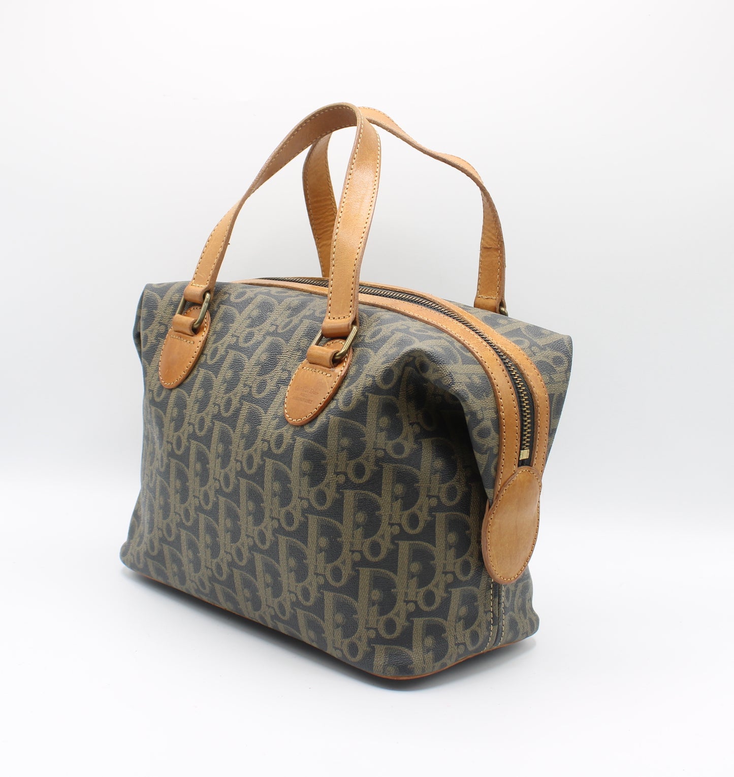 Christian Dior Brown Oblique Coated Canvas Boston Bag