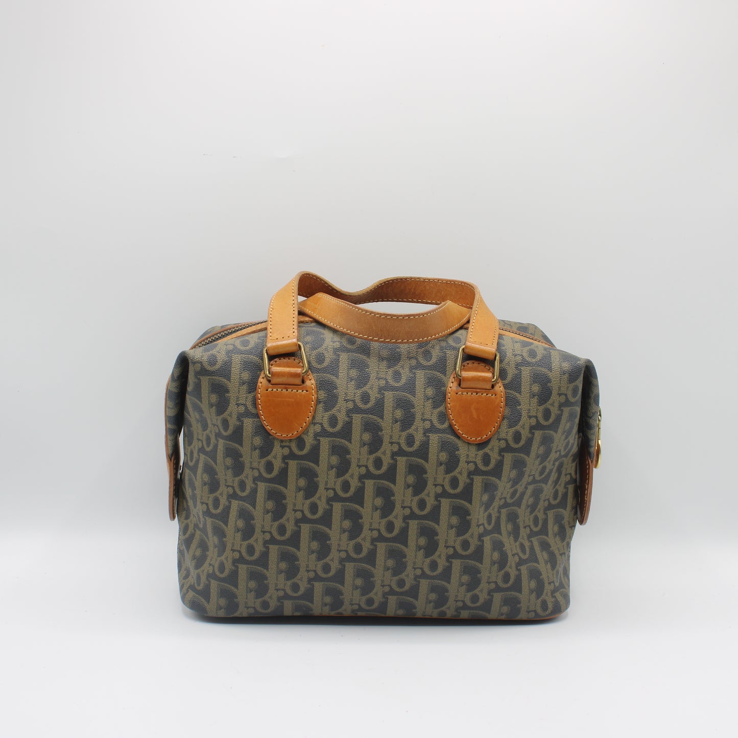 Christian Dior Brown Oblique Coated Canvas Boston Bag