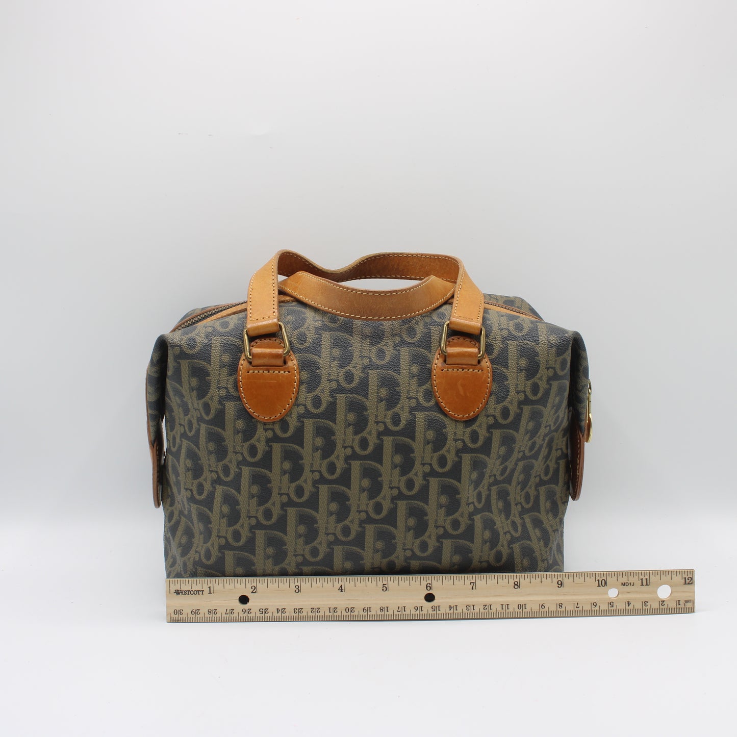 Christian Dior Brown Oblique Coated Canvas Boston Bag