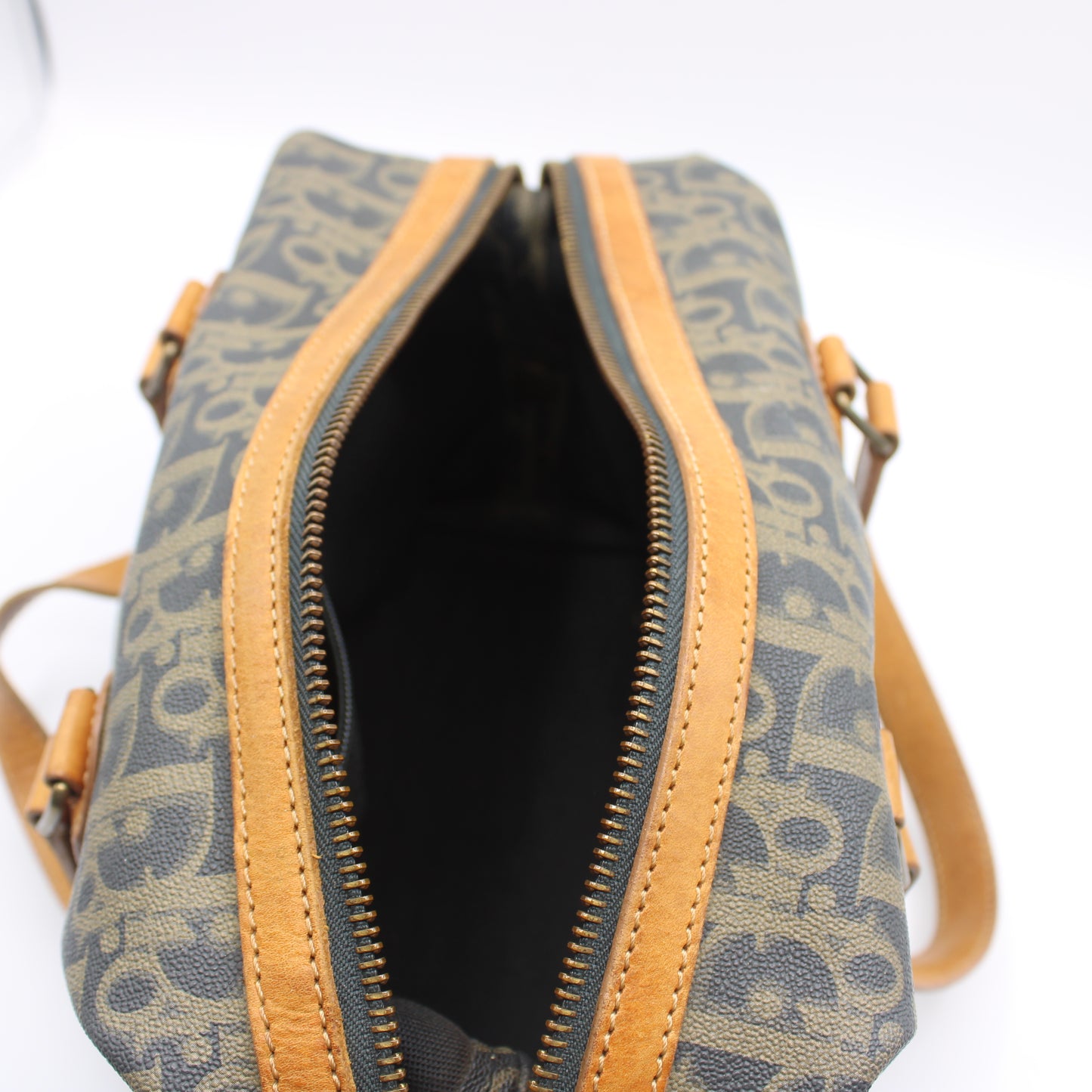 Christian Dior Brown Oblique Coated Canvas Boston Bag