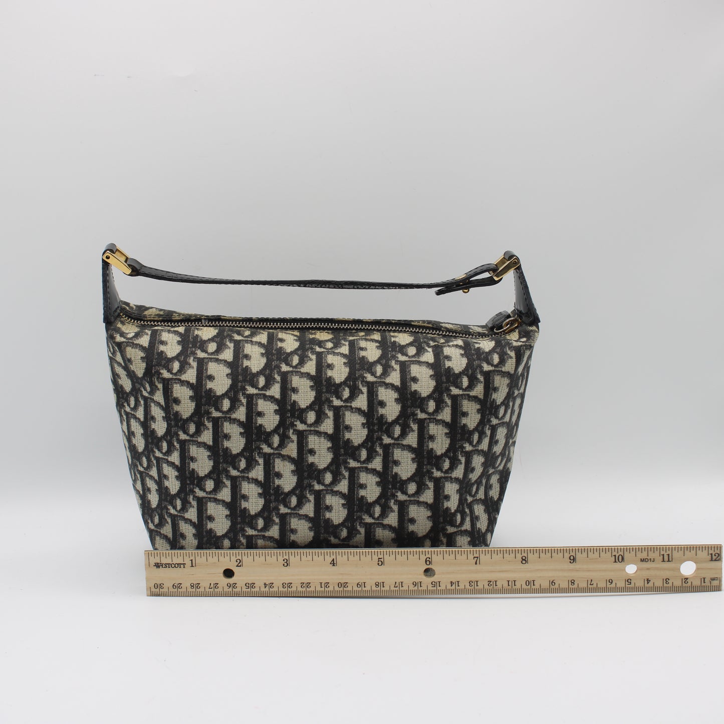Christian Dior Black Trotter Canvas Patent Leather Handle Handbag
