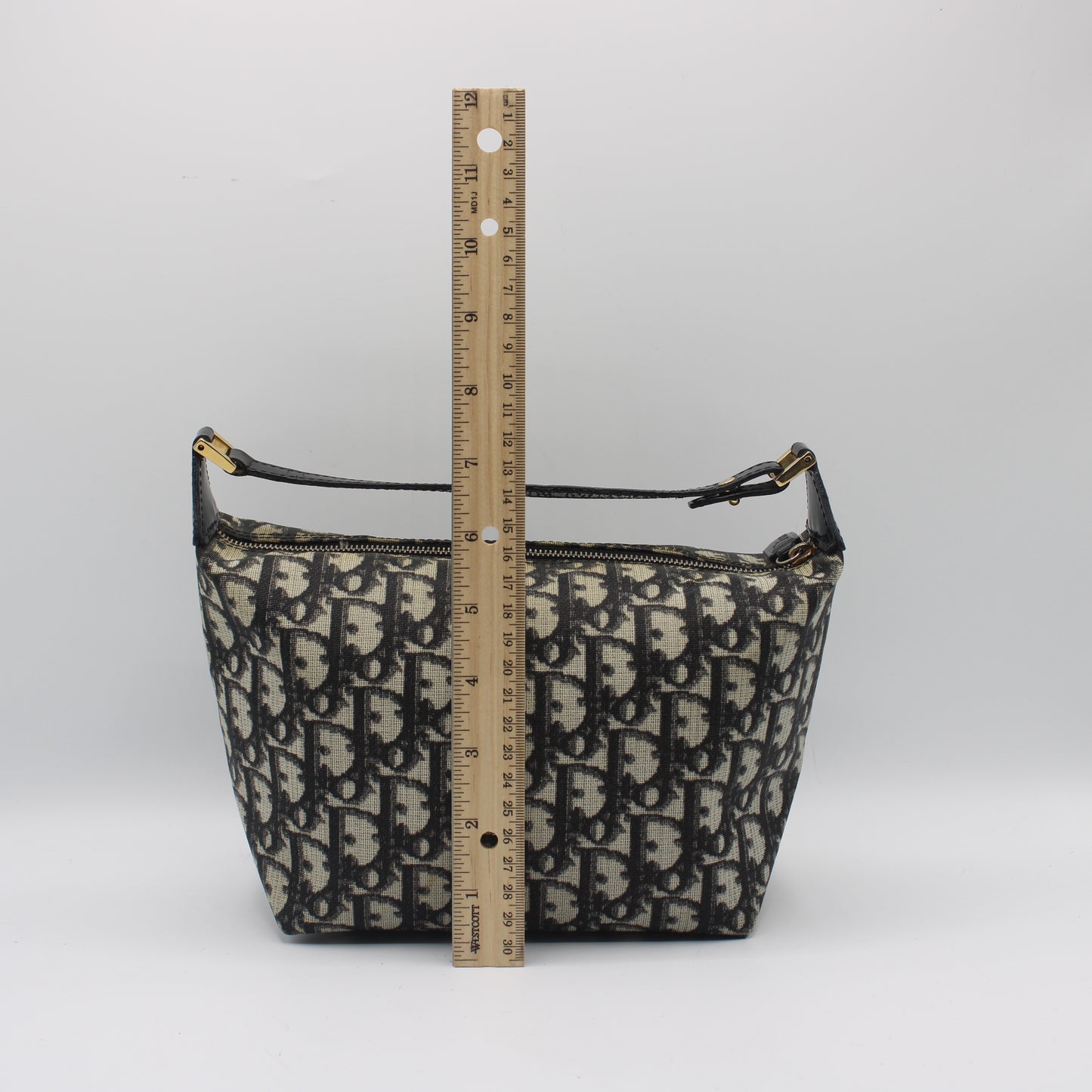 Christian Dior Black Trotter Canvas Patent Leather Handle Handbag