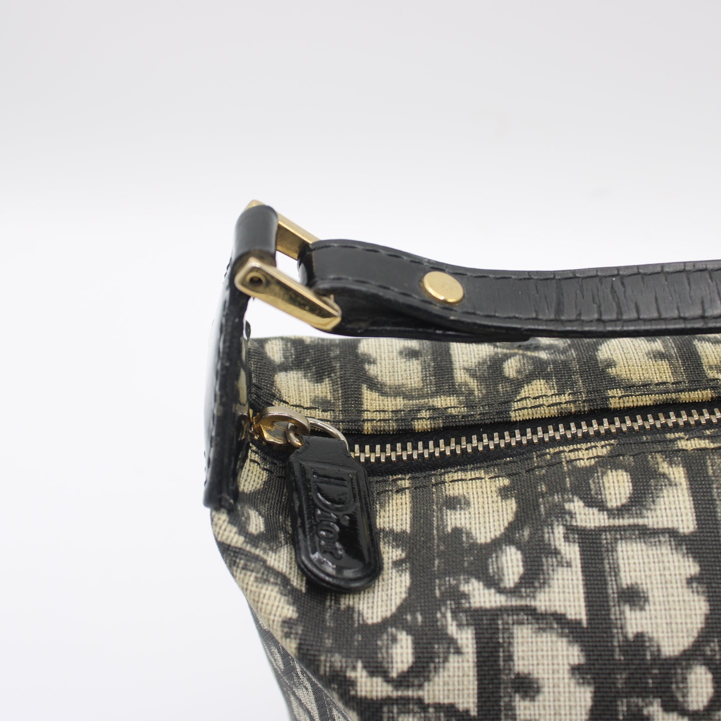 Christian Dior Black Trotter Canvas Patent Leather Handle Handbag