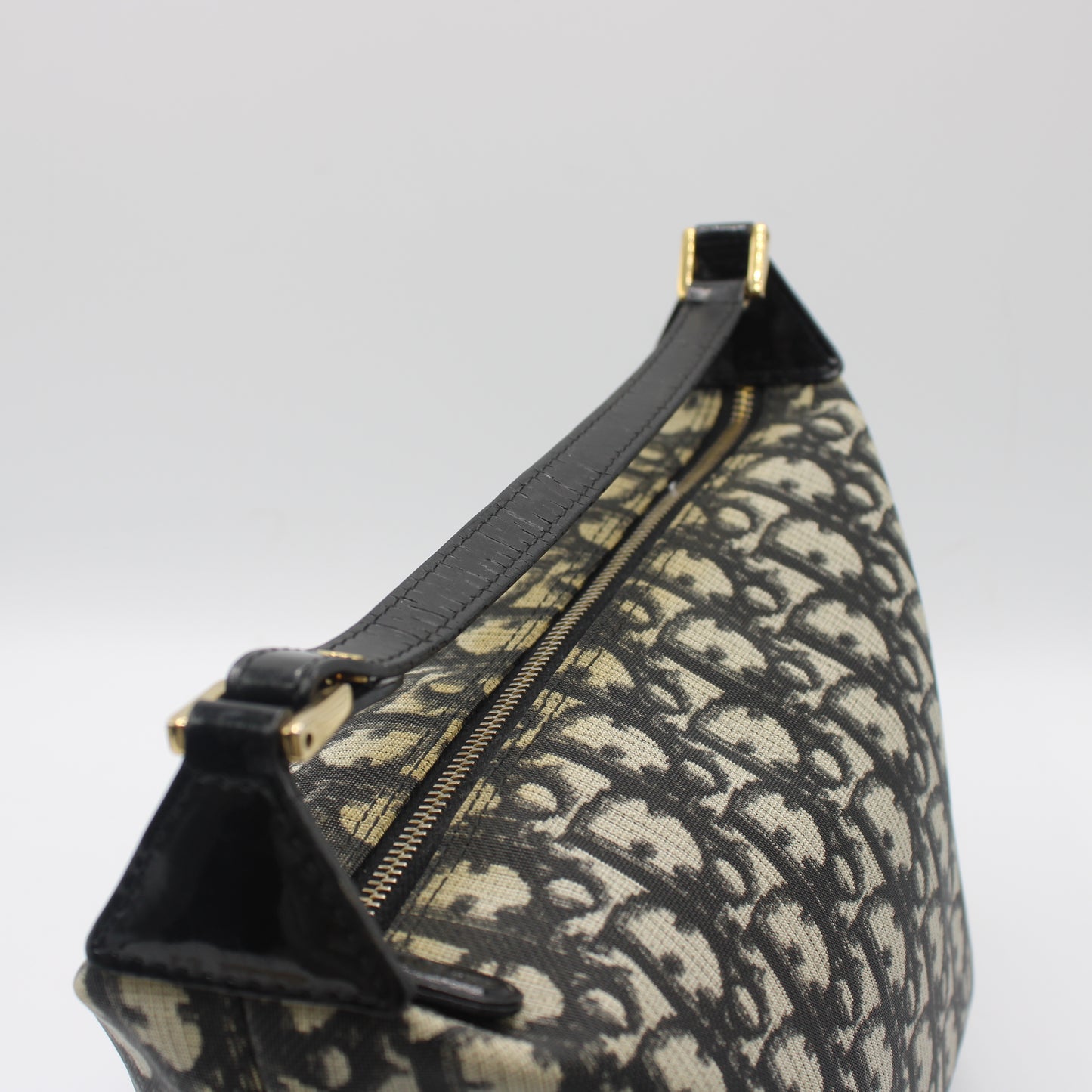Christian Dior Black Trotter Canvas Patent Leather Handle Handbag