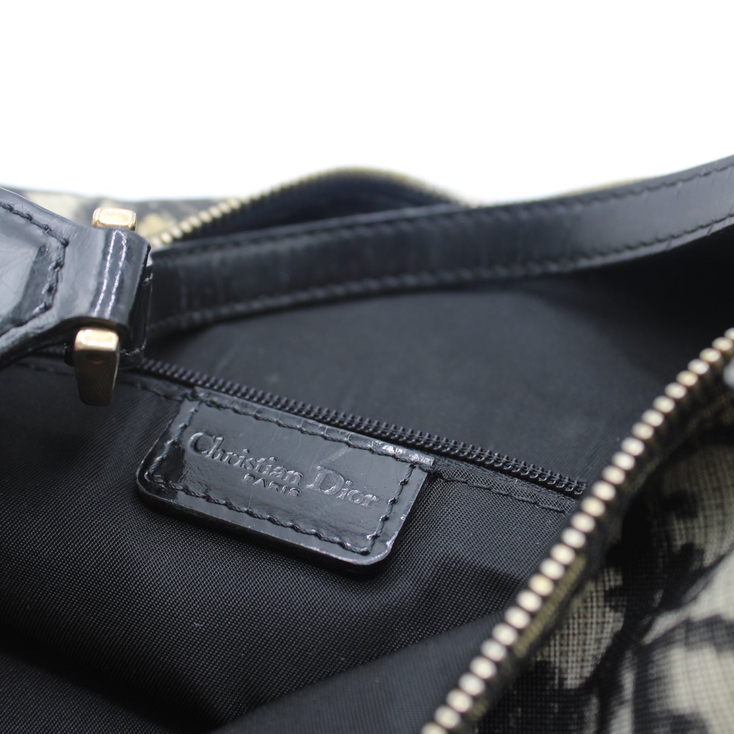 Christian Dior Black Trotter Canvas Patent Leather Handle Handbag