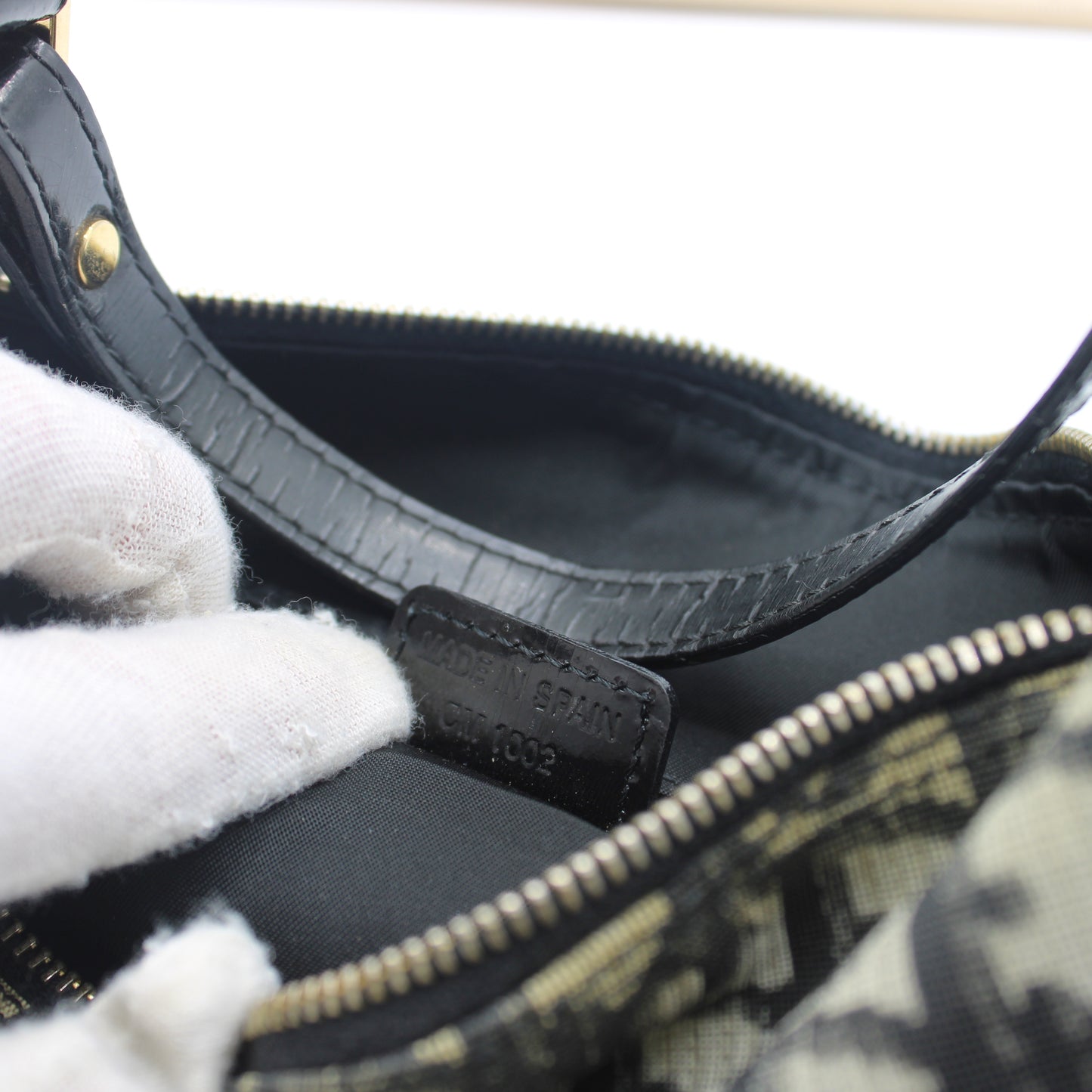 Christian Dior Black Trotter Canvas Patent Leather Handle Handbag