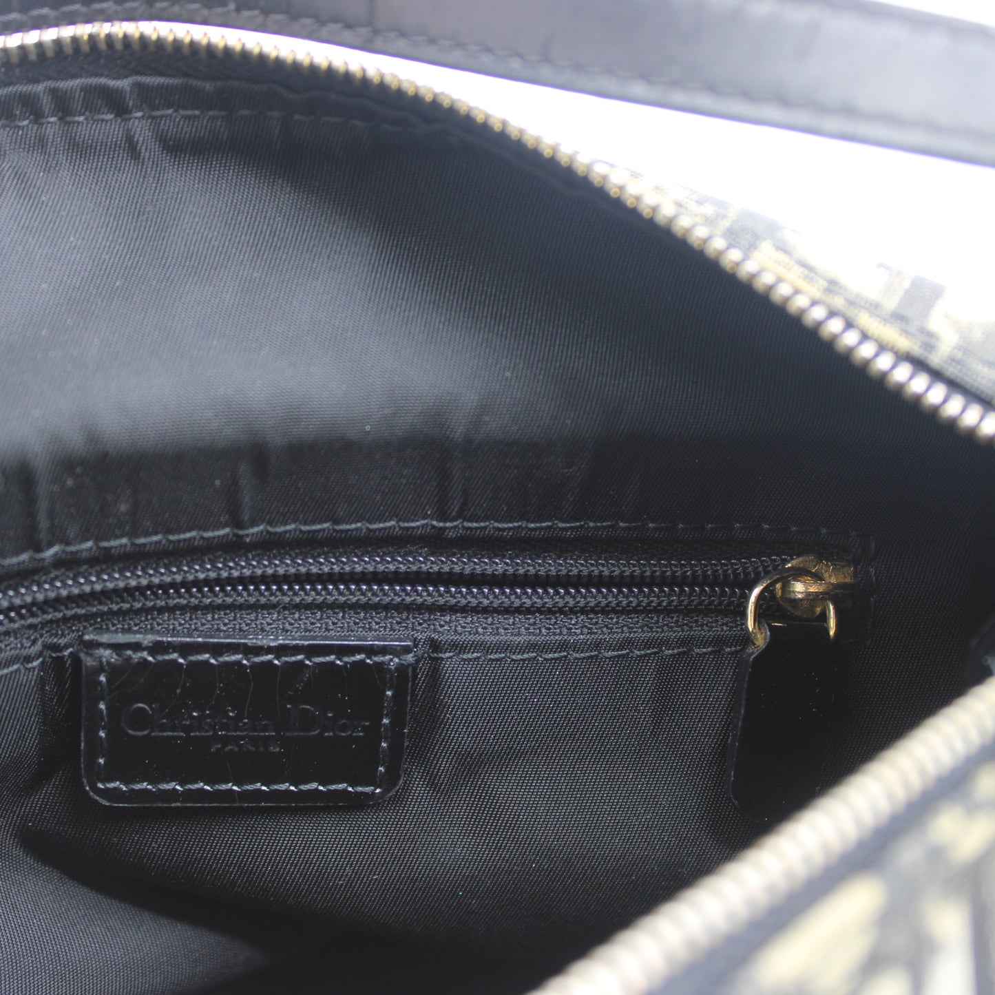 Christian Dior Black Trotter Canvas Patent Leather Handle Handbag