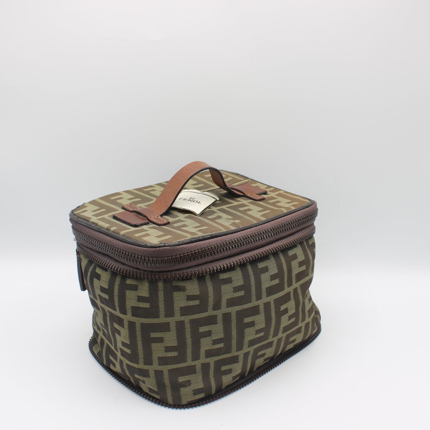 Fendi Brown Zucca Canvas Collapsible Vanity Bag