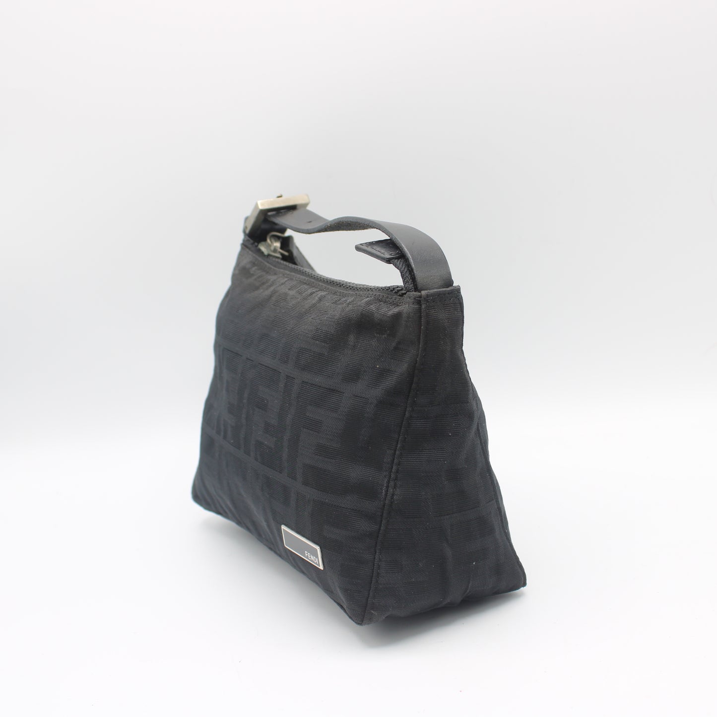 Fendi Black Zucca Canvas Leather Strap Mini Hand Bag