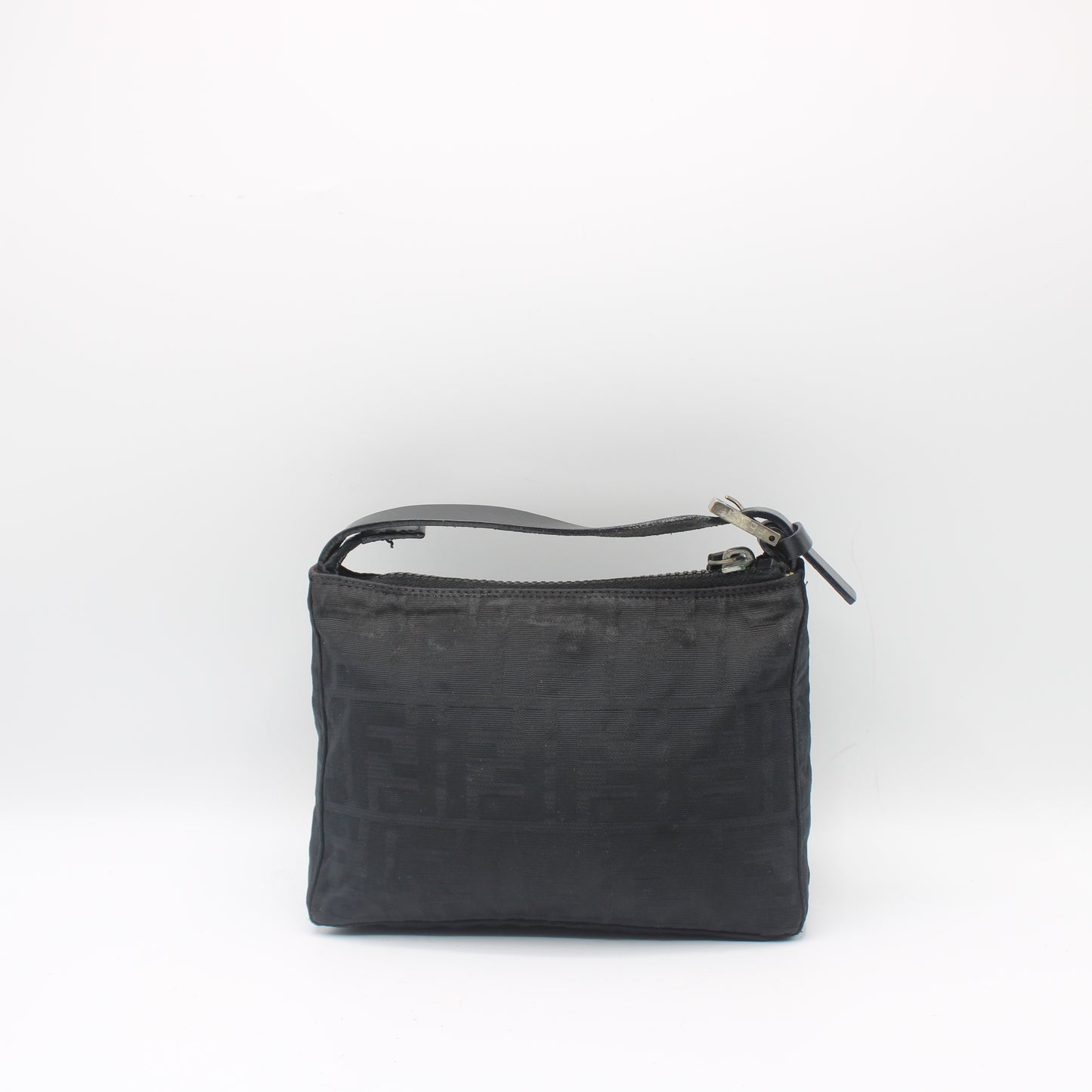 Fendi Black Zucca Canvas Leather Strap Mini Hand Bag